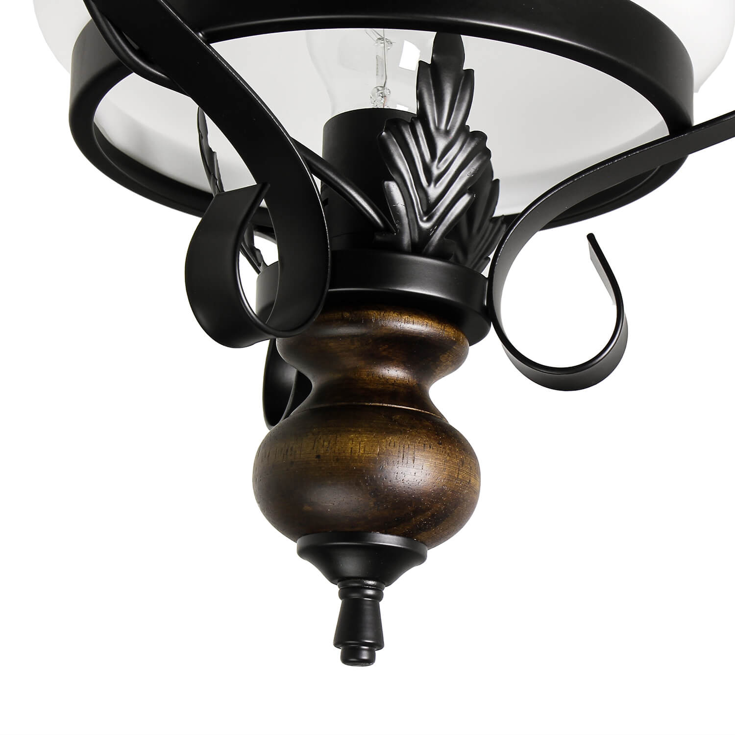 Lampe à suspendre en bois véritable verre métal style campagnard E27