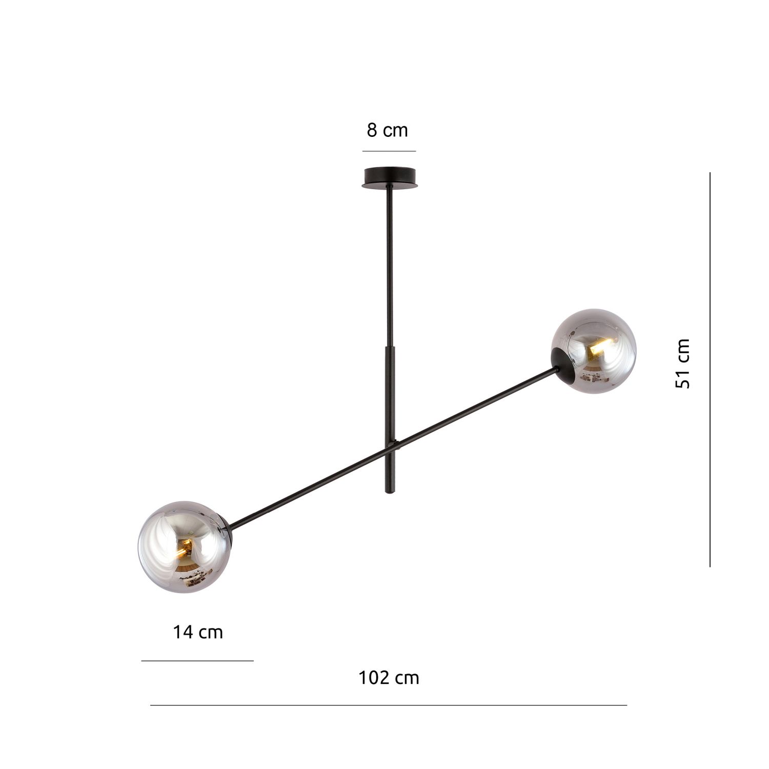 Deckenlampe Rauchglas Metall L: 102 cm schwenkbar 2x E14