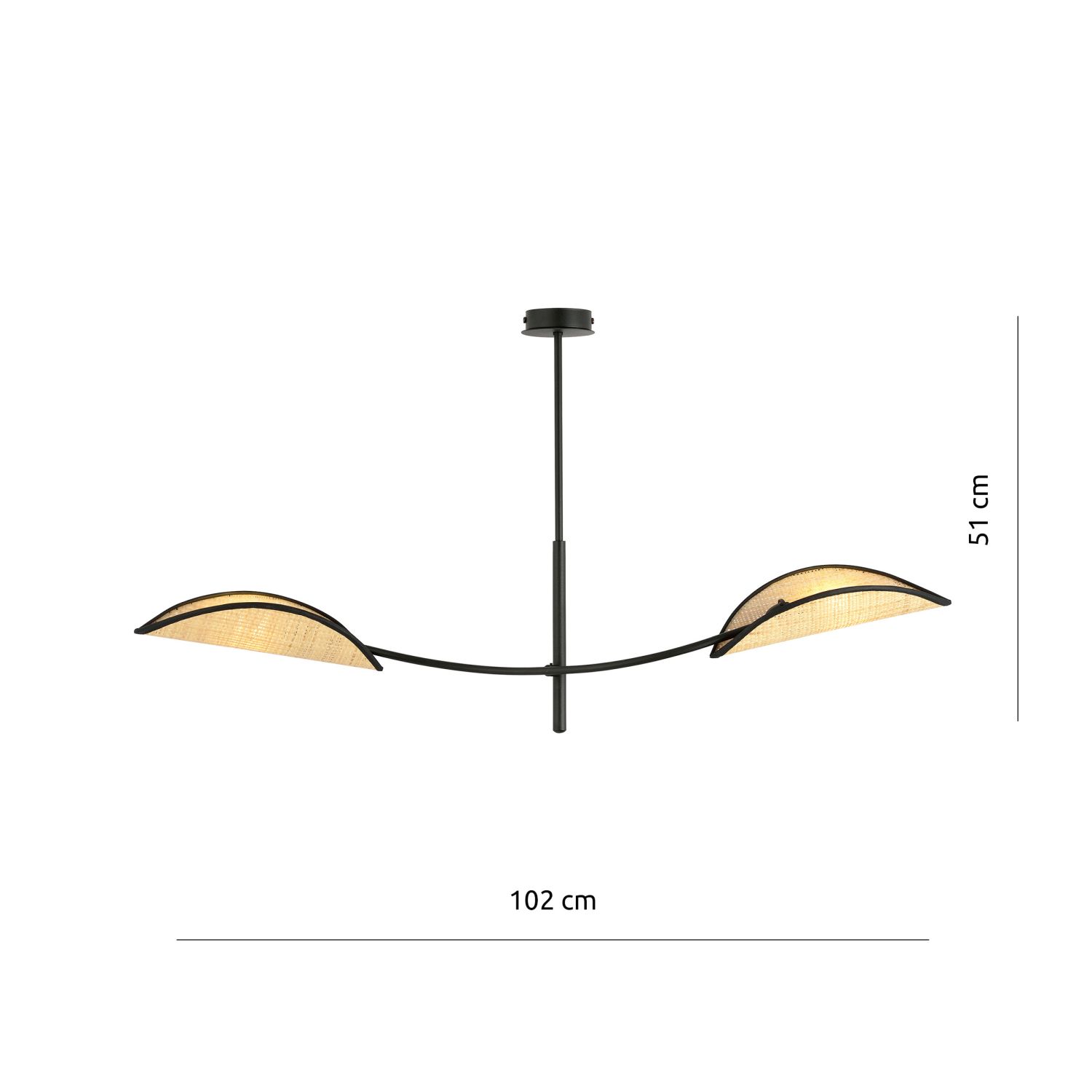 Deckenlampe Rattan Metall 103 cm lang drehbar 2-flammig E14