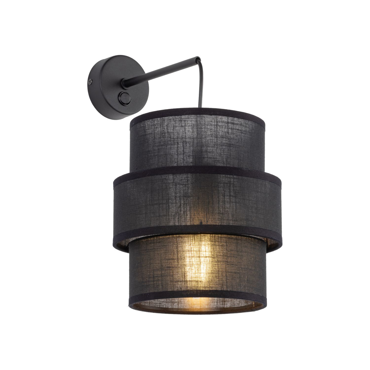 Wandlampe mit Schalter H: 33 cm Stoff Metall Schwarz E27