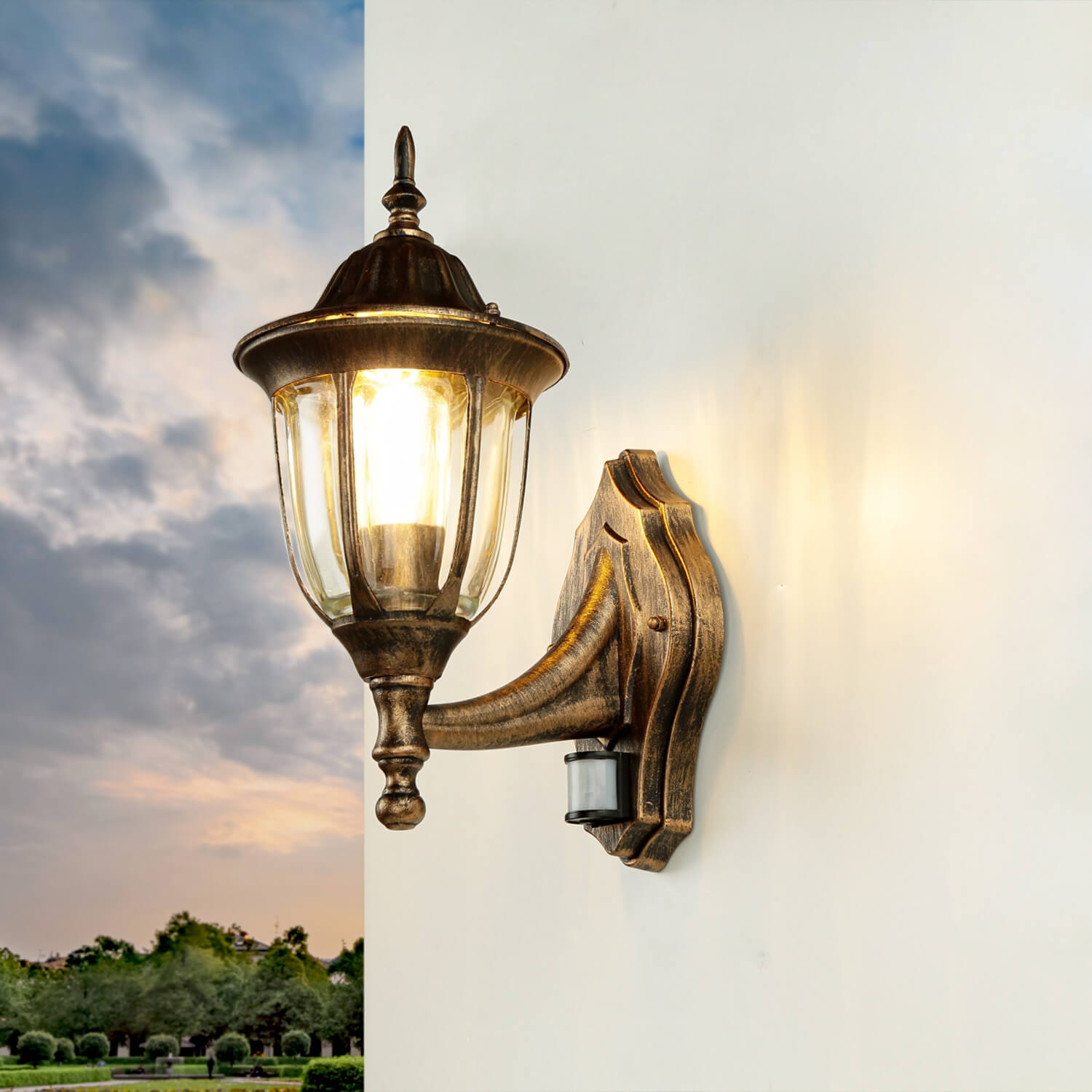 Lampe d'extérieur avec détecteur de mouvement IP44 cuivre antique MILANO