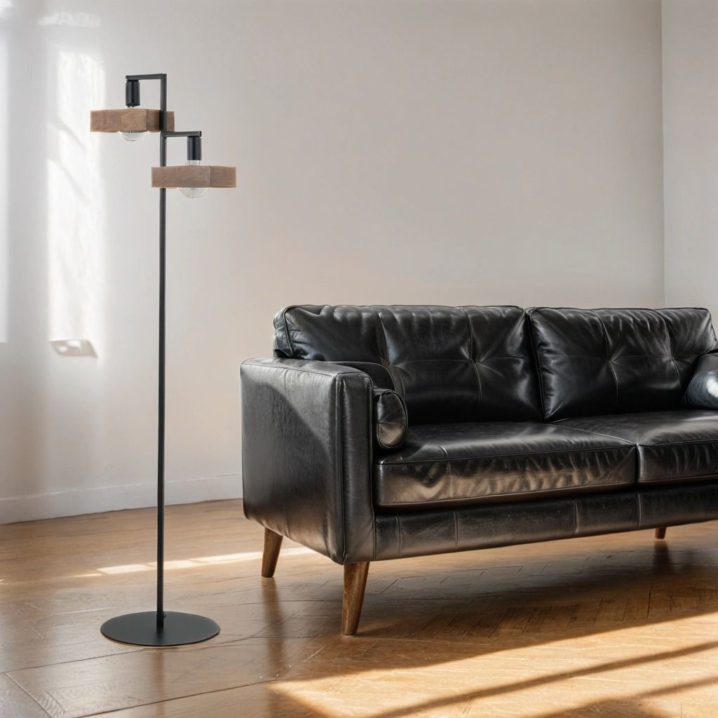 Moderne Stehlampe Schwarz Metall Holz Lesen 160 cm groß