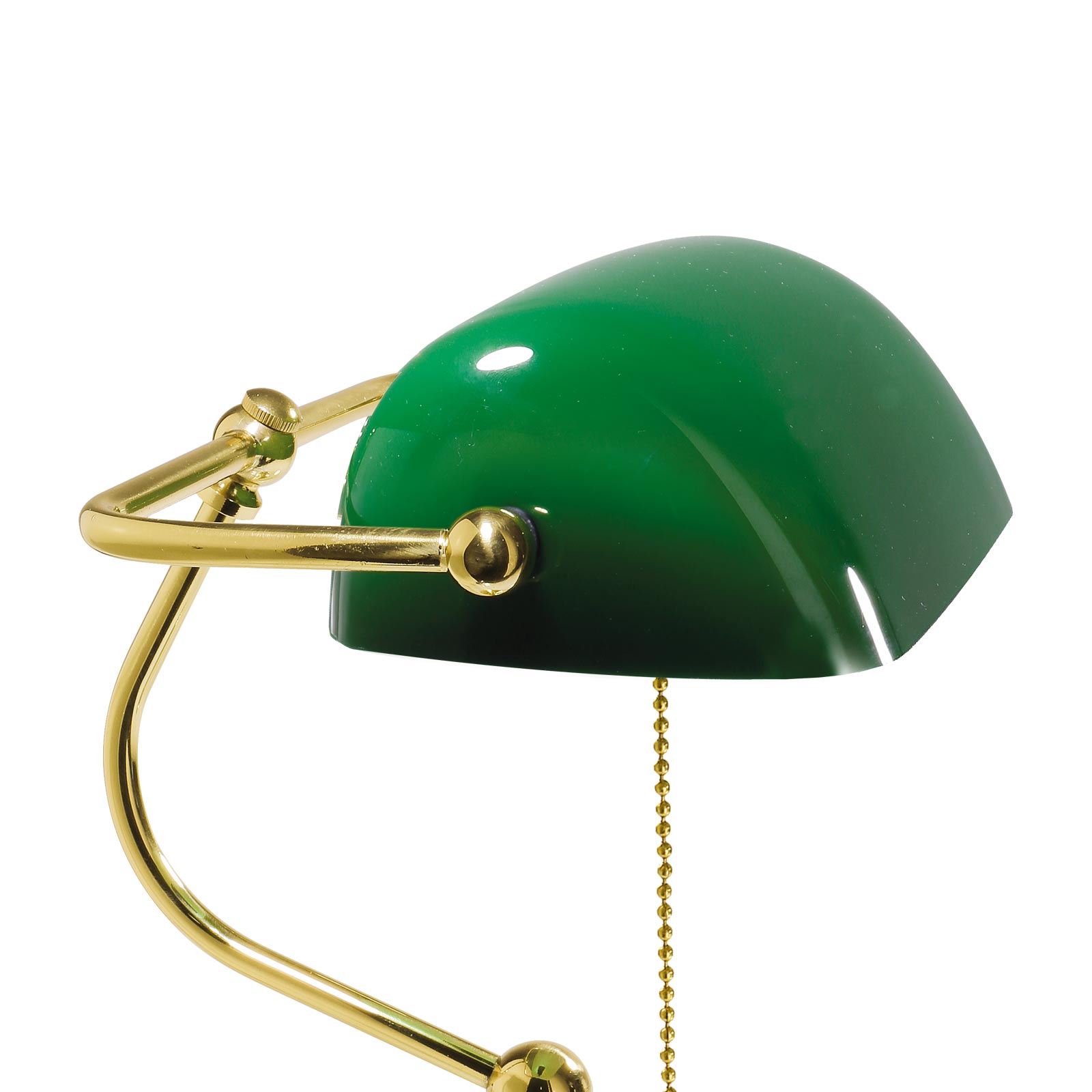 Lampe de banquier 39 cm E27 laiton verre interrupteur à tirette vert