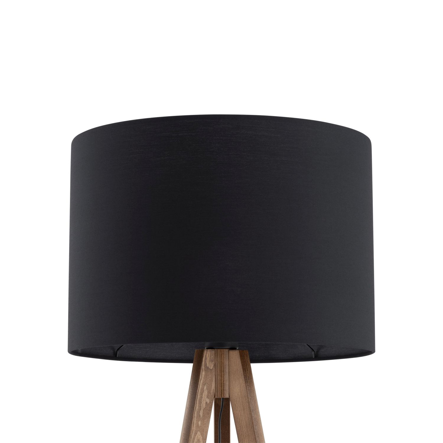 Lampadaire noir hauteur 145 cm trépied bois tissu E27