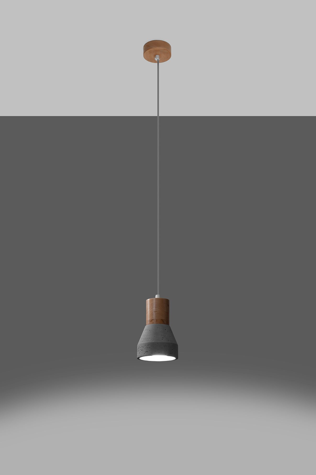 Suspension Béton Bois Ø 12 cm Scandinave E27