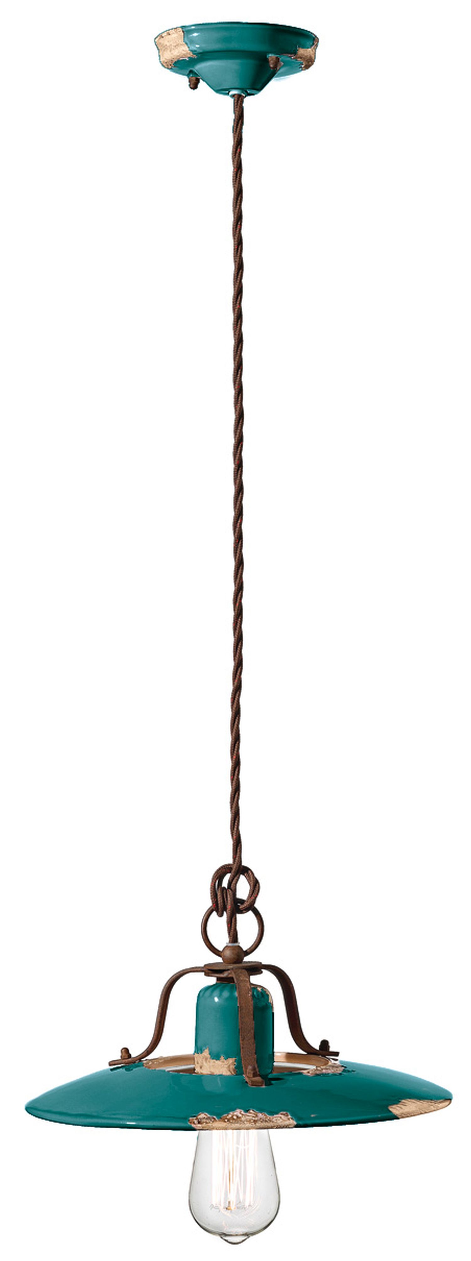 Suspension céramique métal E27 Ø 30 cm rond pétrole