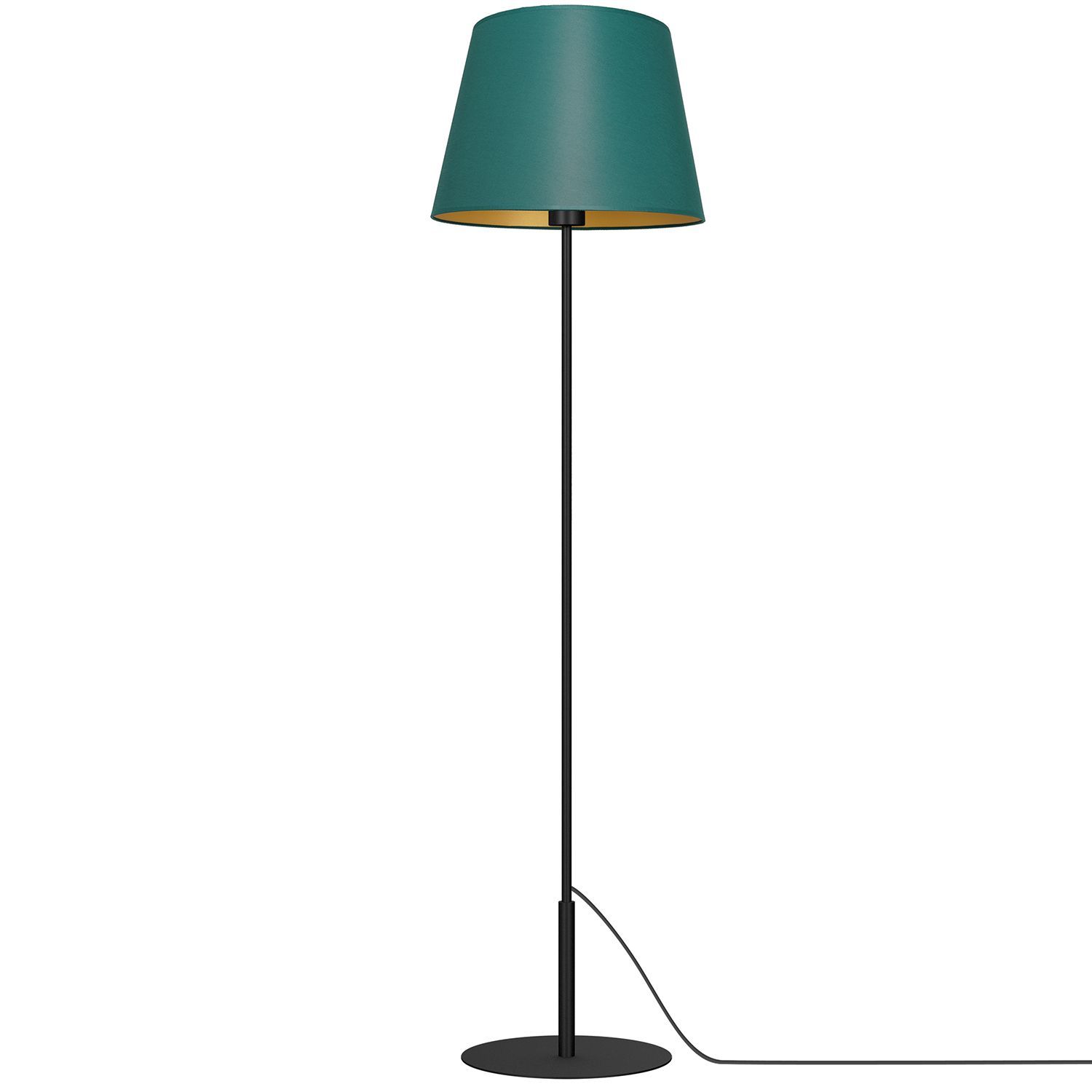 Lampadaire métal tissu 154 cm E27 pétrole or conique