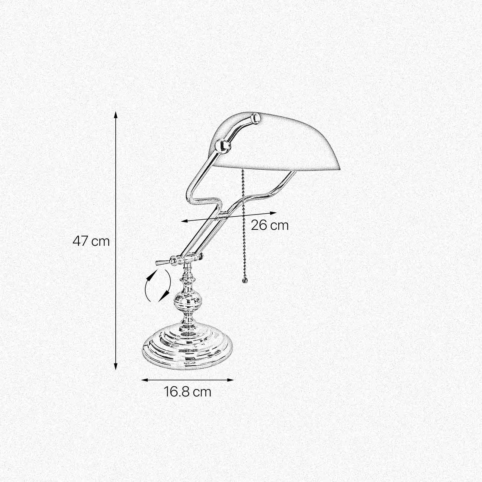 Lampe de banquier Art Nouveau 47 cm laiton verre interrupteur à tirette E27