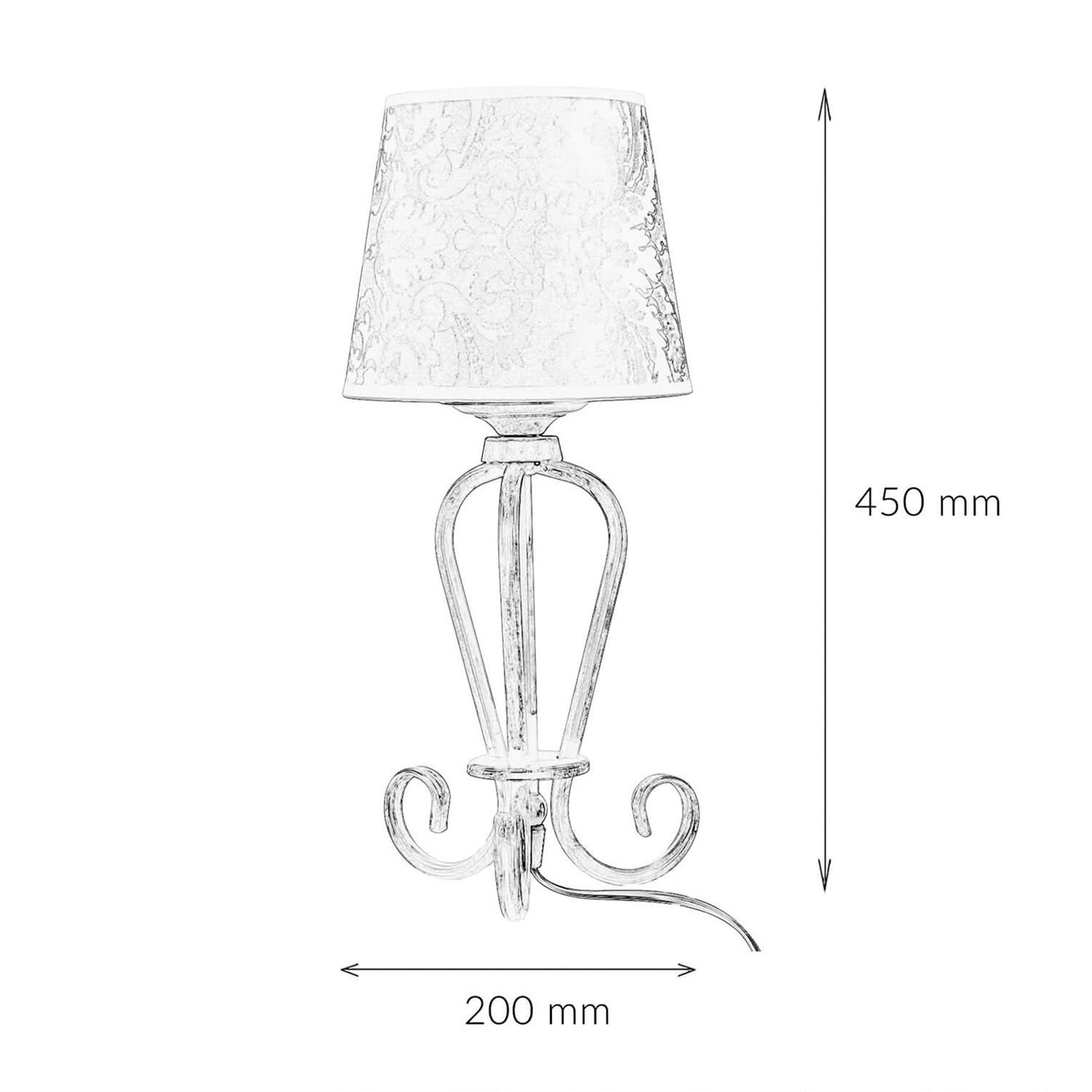 Lampe de chevet shabby or blanc tissu abat-jour 45cm