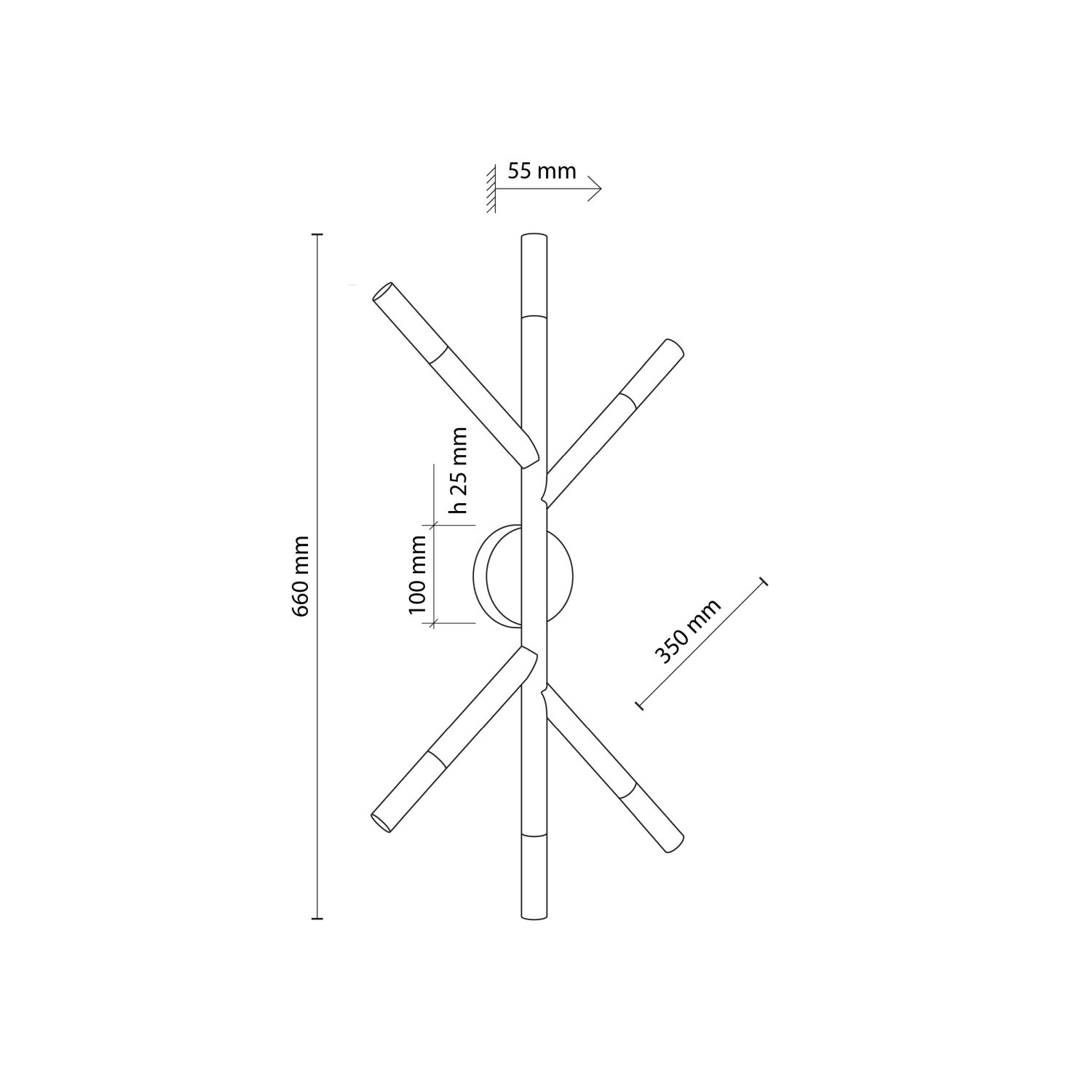 Plafonnier bois verre 66 cm de long en pin blanc 6x G9