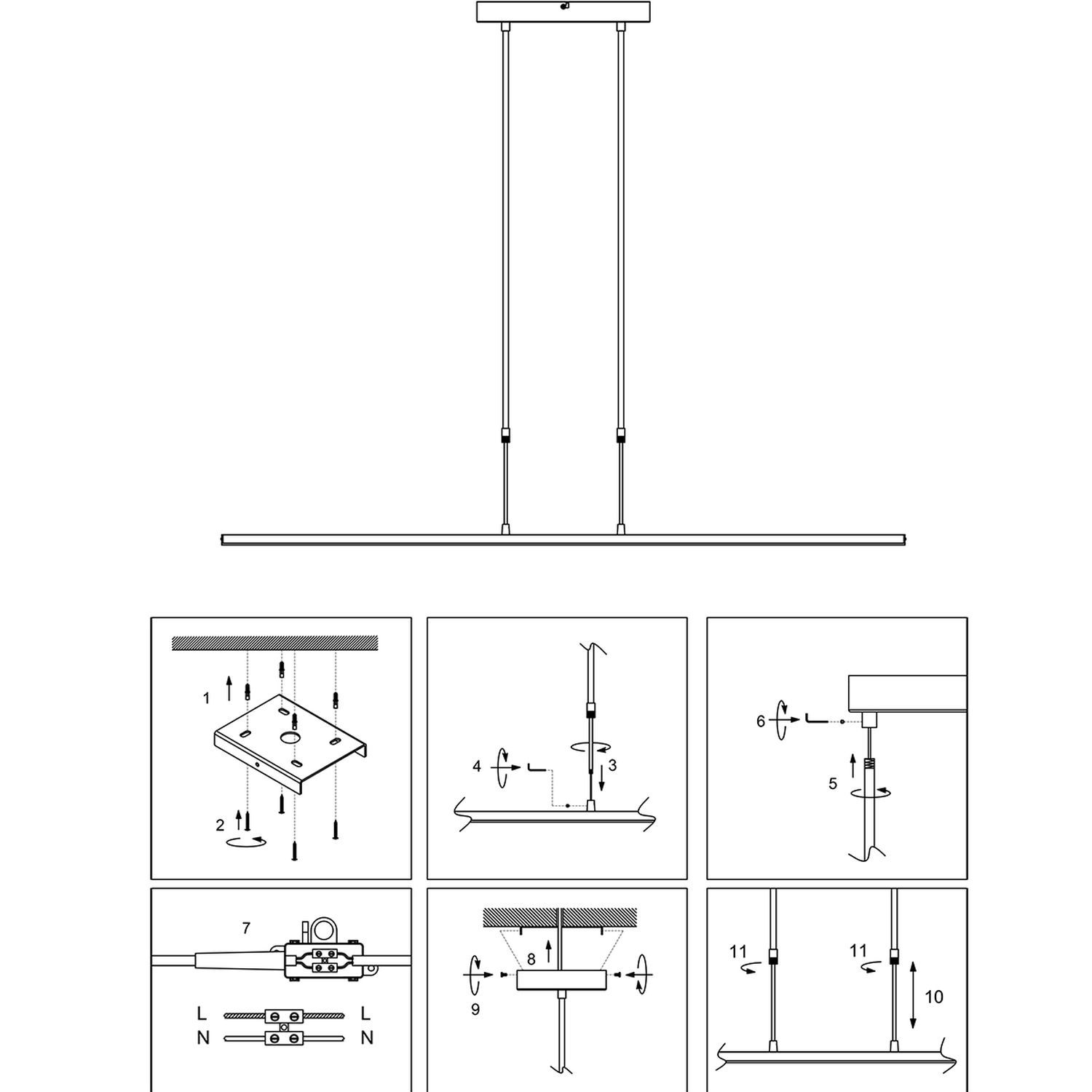 Plafonnier LED long à intensité variable noir 122 cm 4000 K