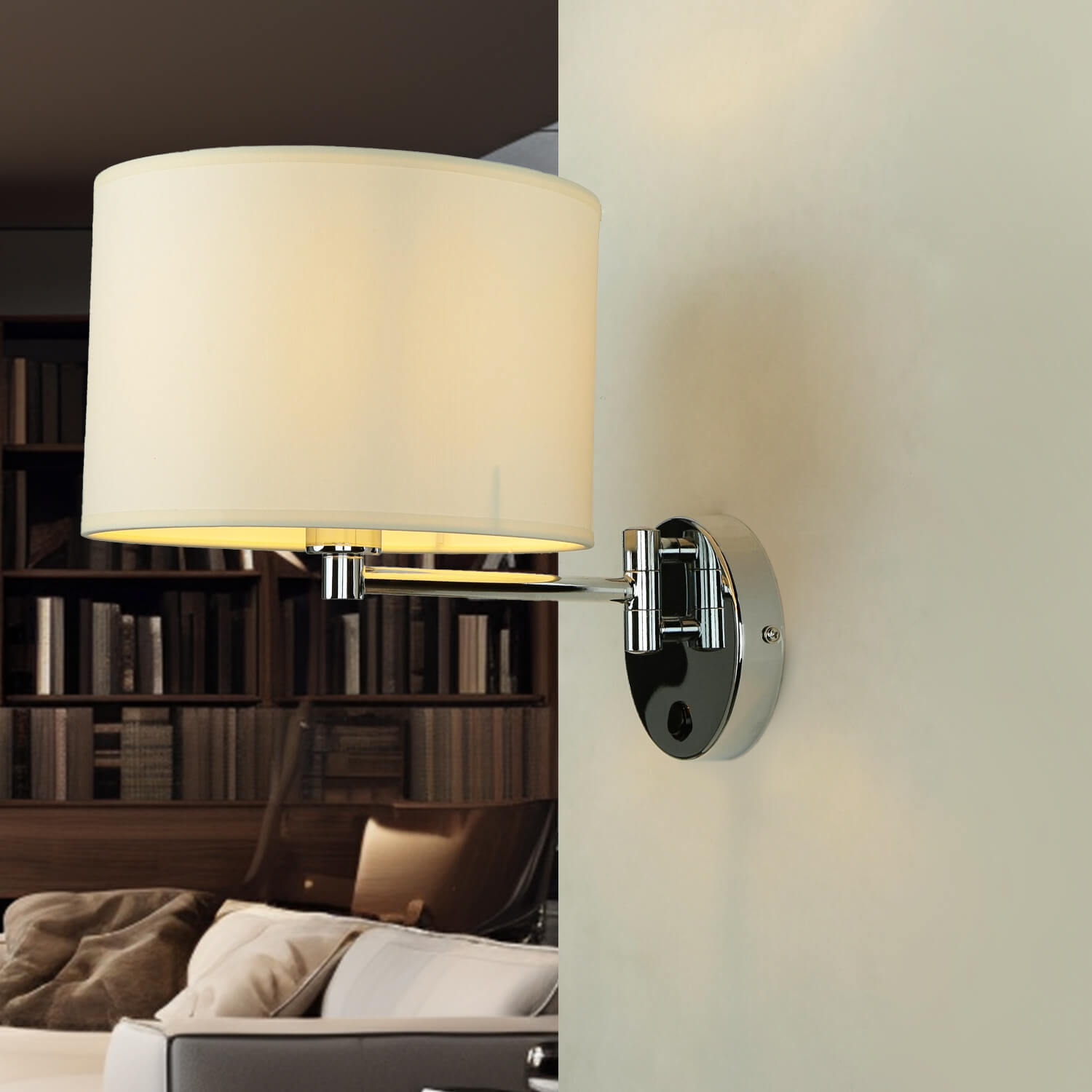 Wandlampe mit Schalter verstellbar Stoffschirm Bett Hotel