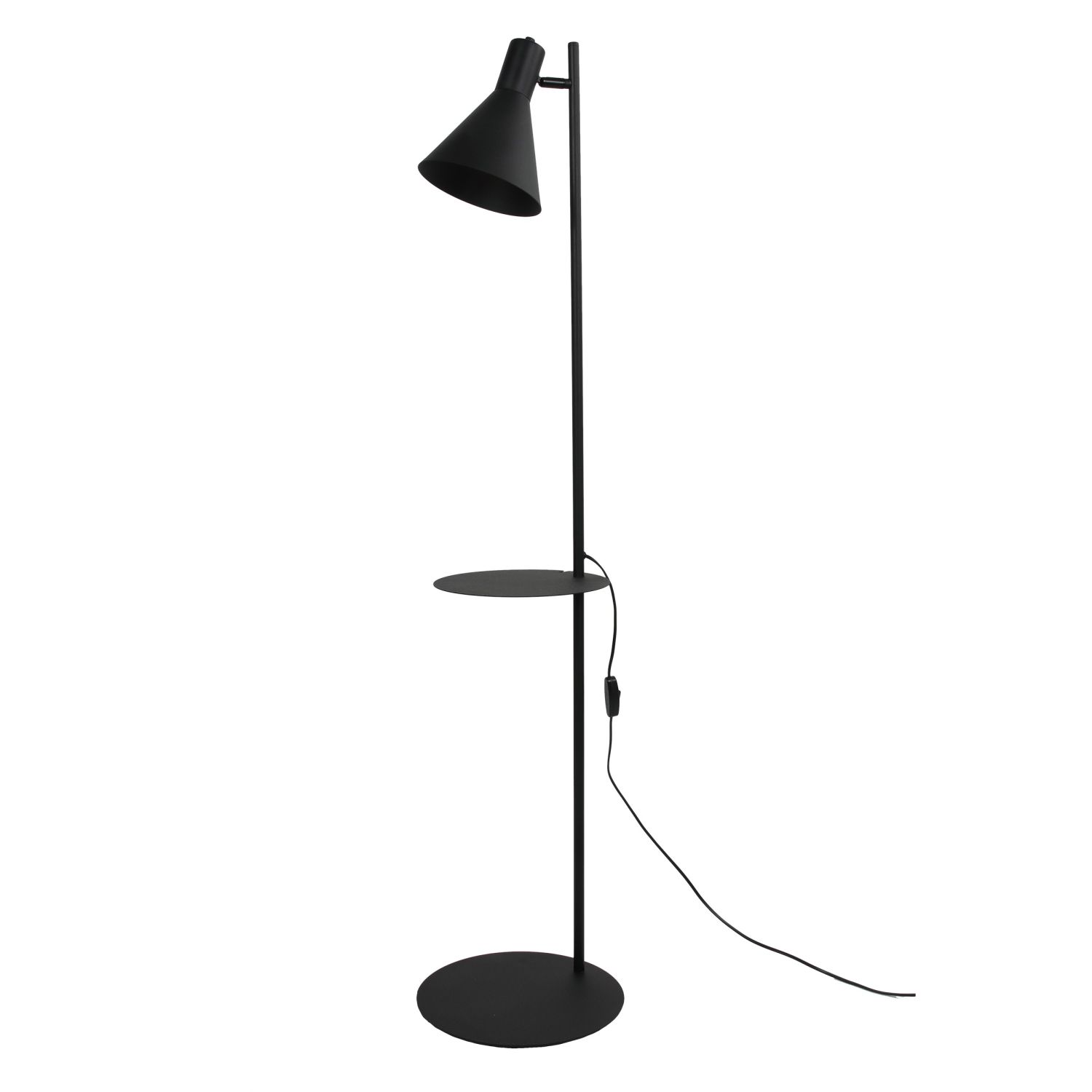 Stehlampe mit Ablage E27 verstellbarer Schirm Schwarz 138 cm