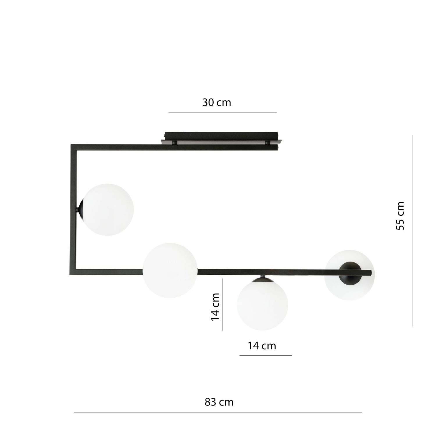 Deckenlampe Schwarz Weiß L: 83 cm H: 55 cm Metall Glas 4x E14
