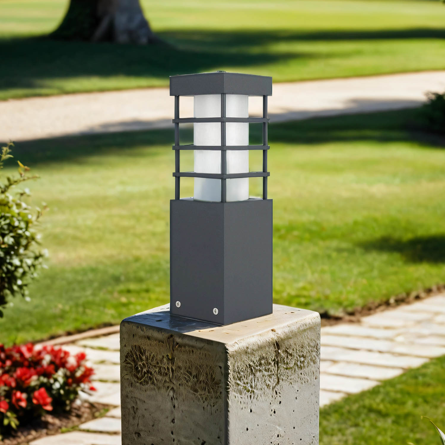 Luminaire d'allée anthracite 25cm carré IP54 faible éblouissement