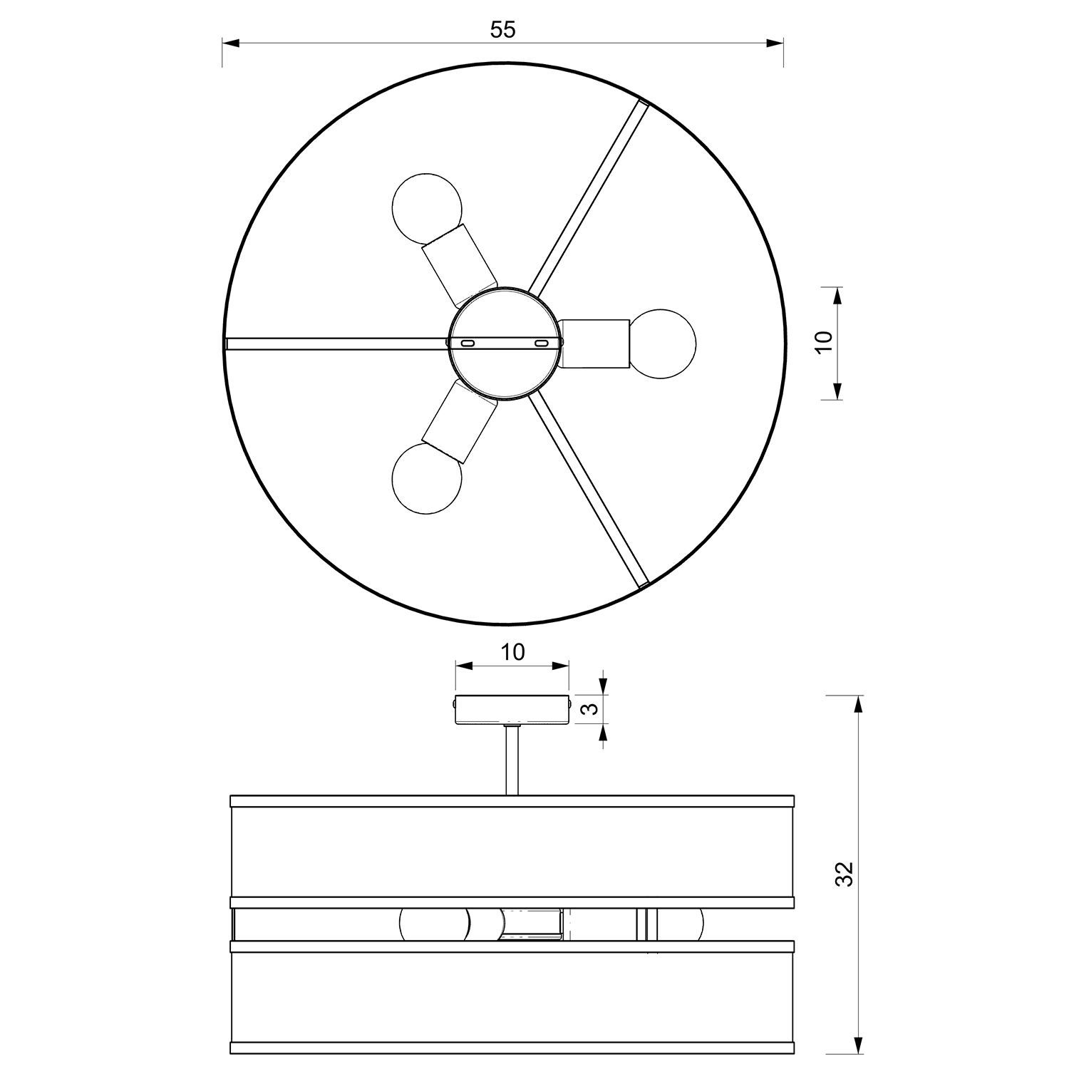 Plafonnier rond métal noir E27 Ø55 cm Industrie