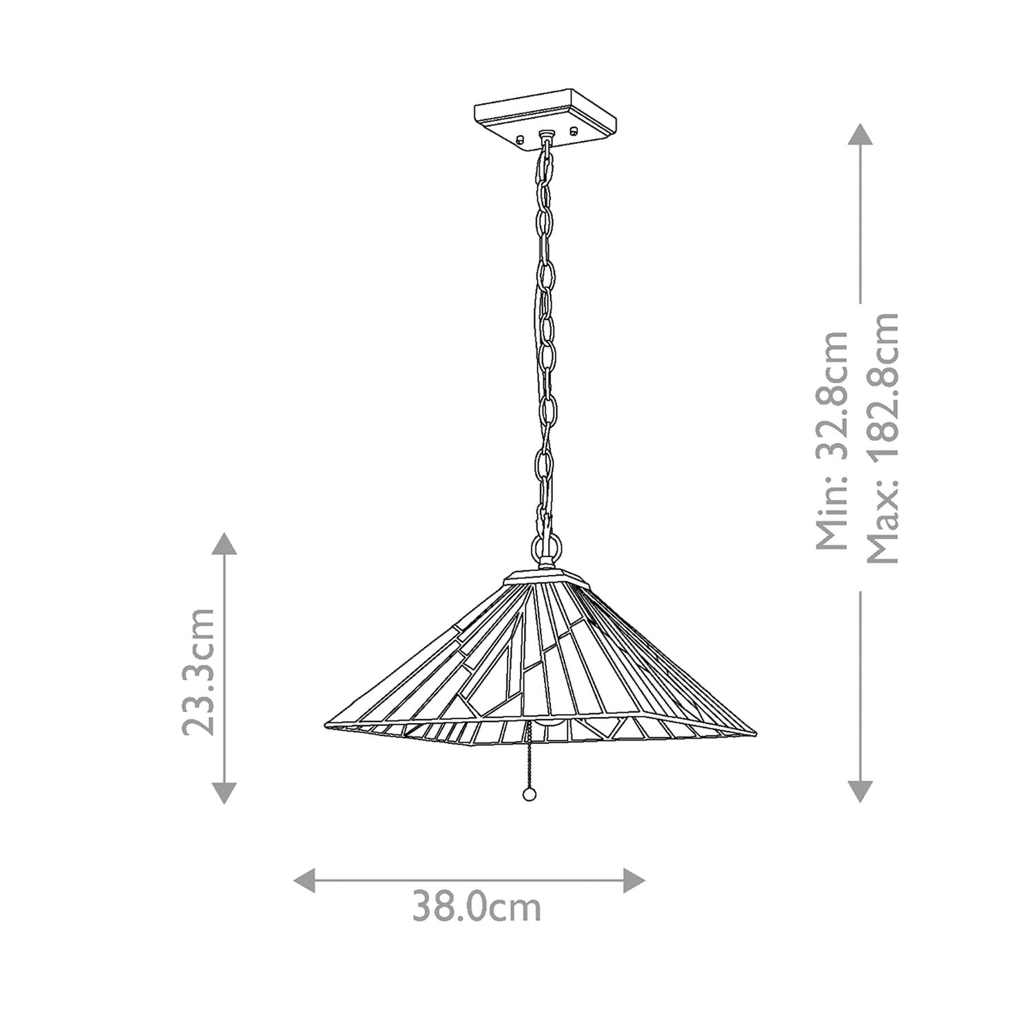 Suspension style Tiffany Interrupteur à tirette L : 38 cm Verre Métal