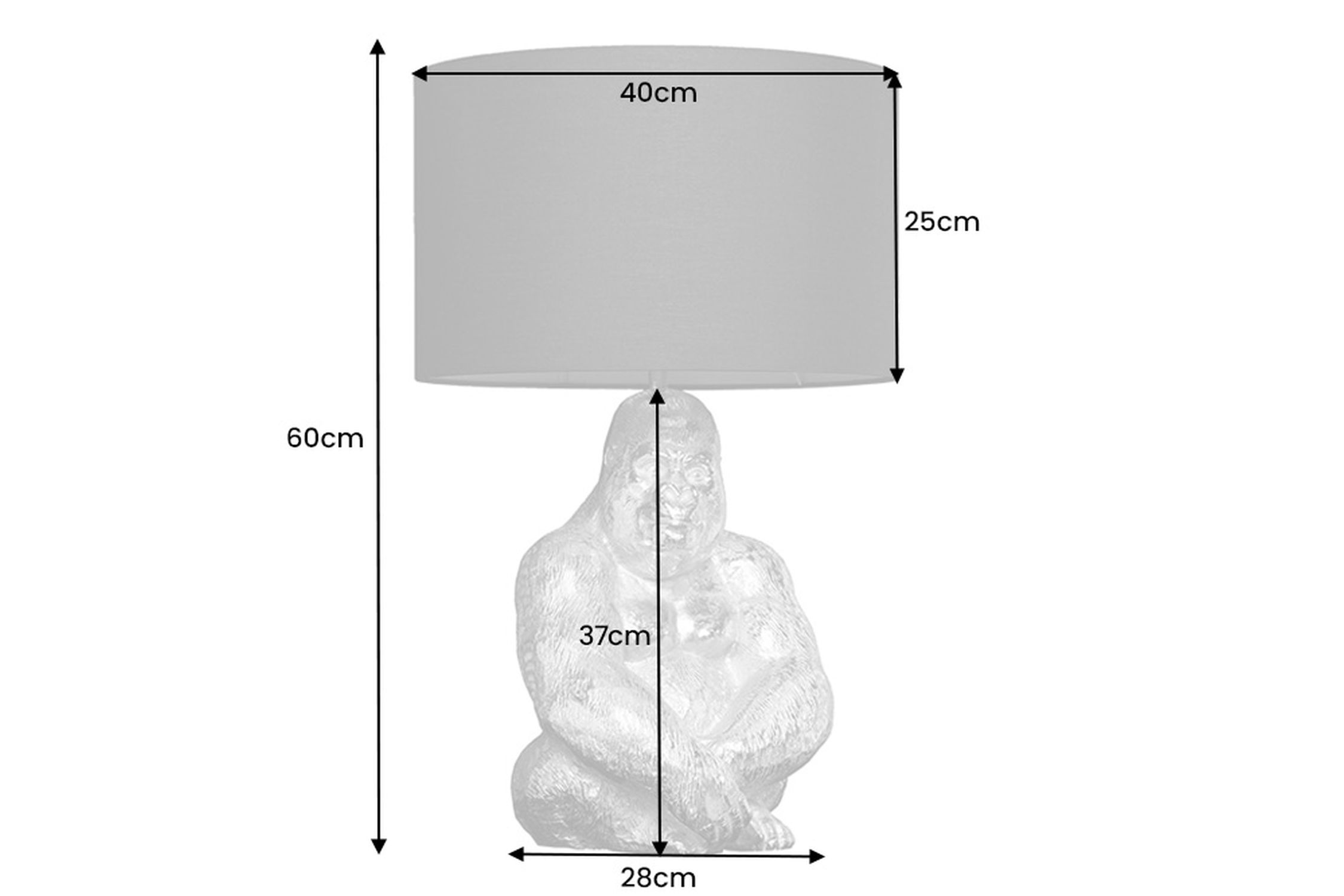 Lampe de chevet tissu métal Gorilla E27 60 cm