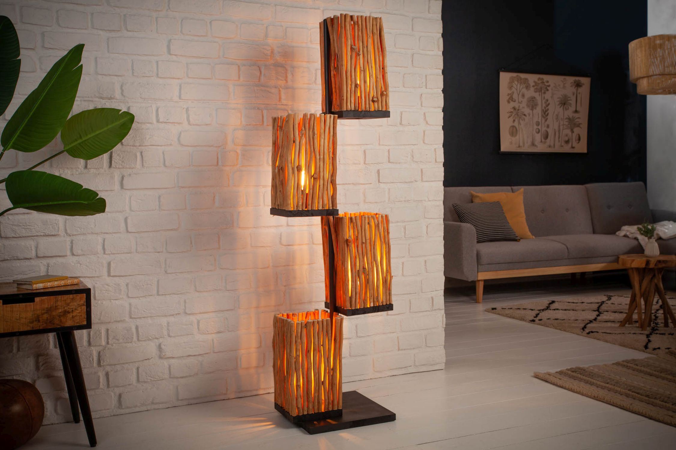 Stehlampe Holz Äste 154 cm E27 4-flammig dekorativ
