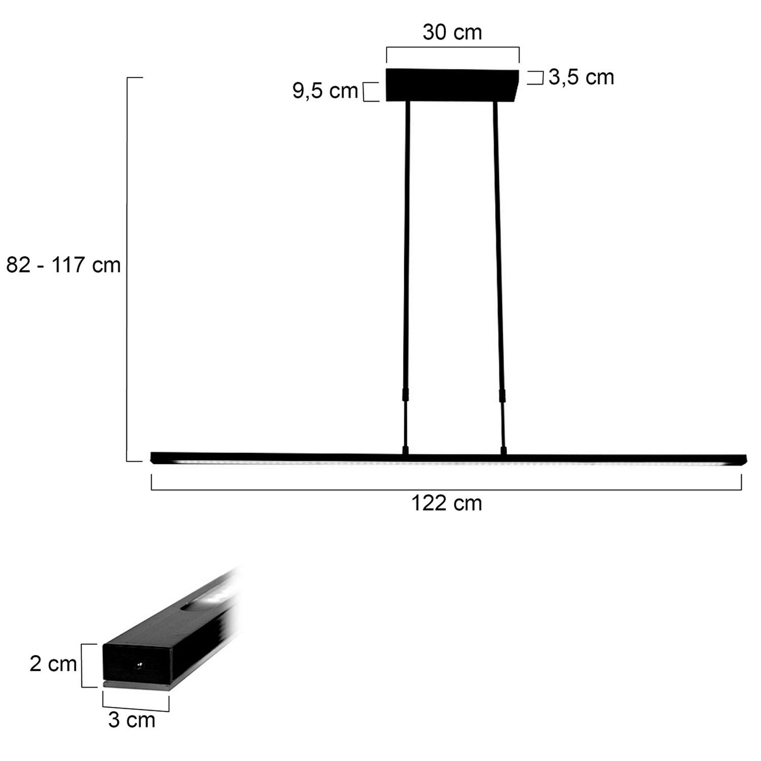 Lange LED Deckenlampe dimmbar Schwarz 122 cm 4000 K