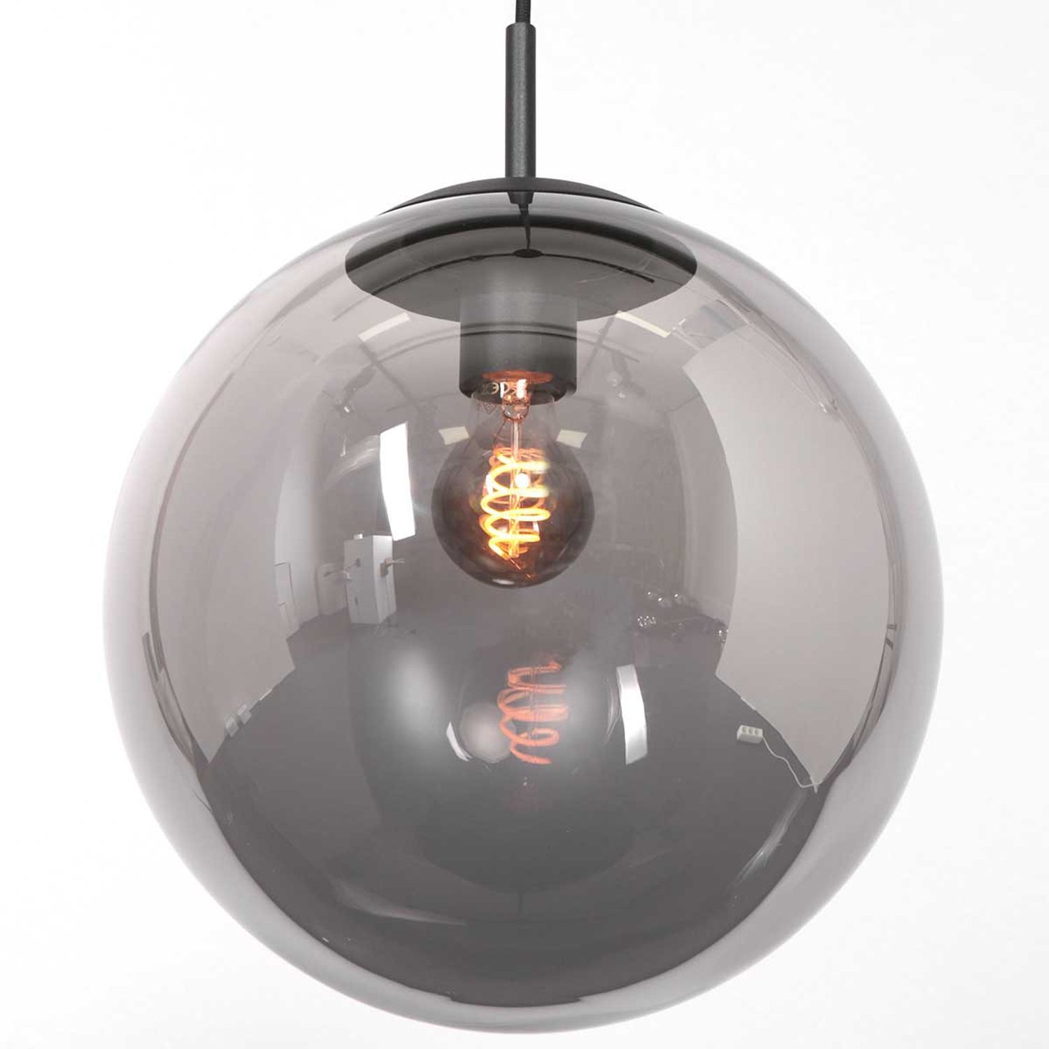 Lampe à suspendre moderne en verre gris fumé E27 Ø20 cm rond