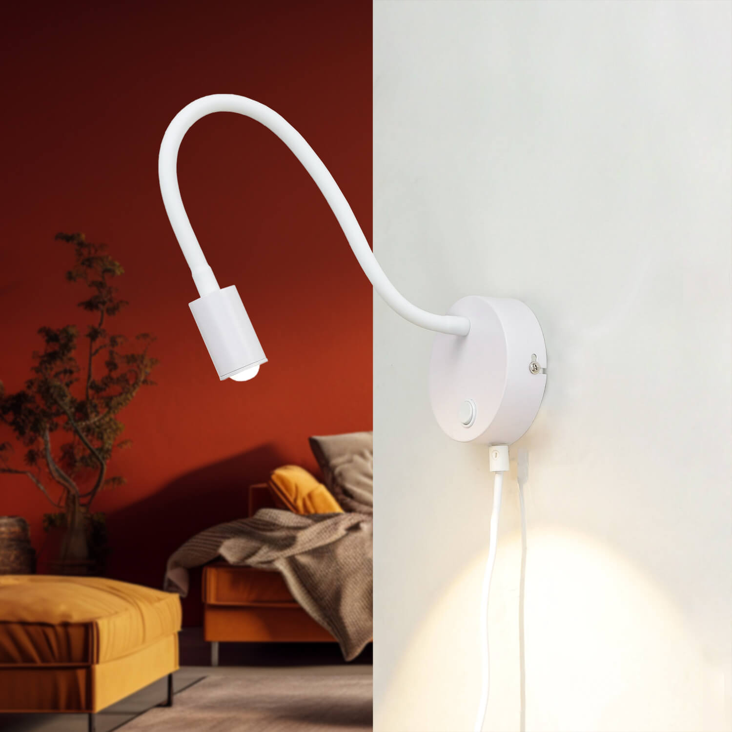 LED Leselampe Wand flexibel Kabel Schalter Weiß