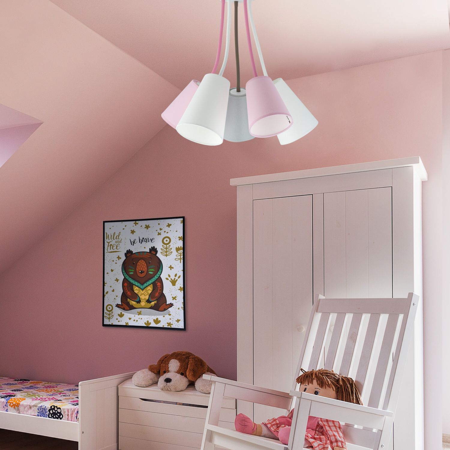 Deckenlampe Kinderzimmer Rosa Grau Weiß flexibel