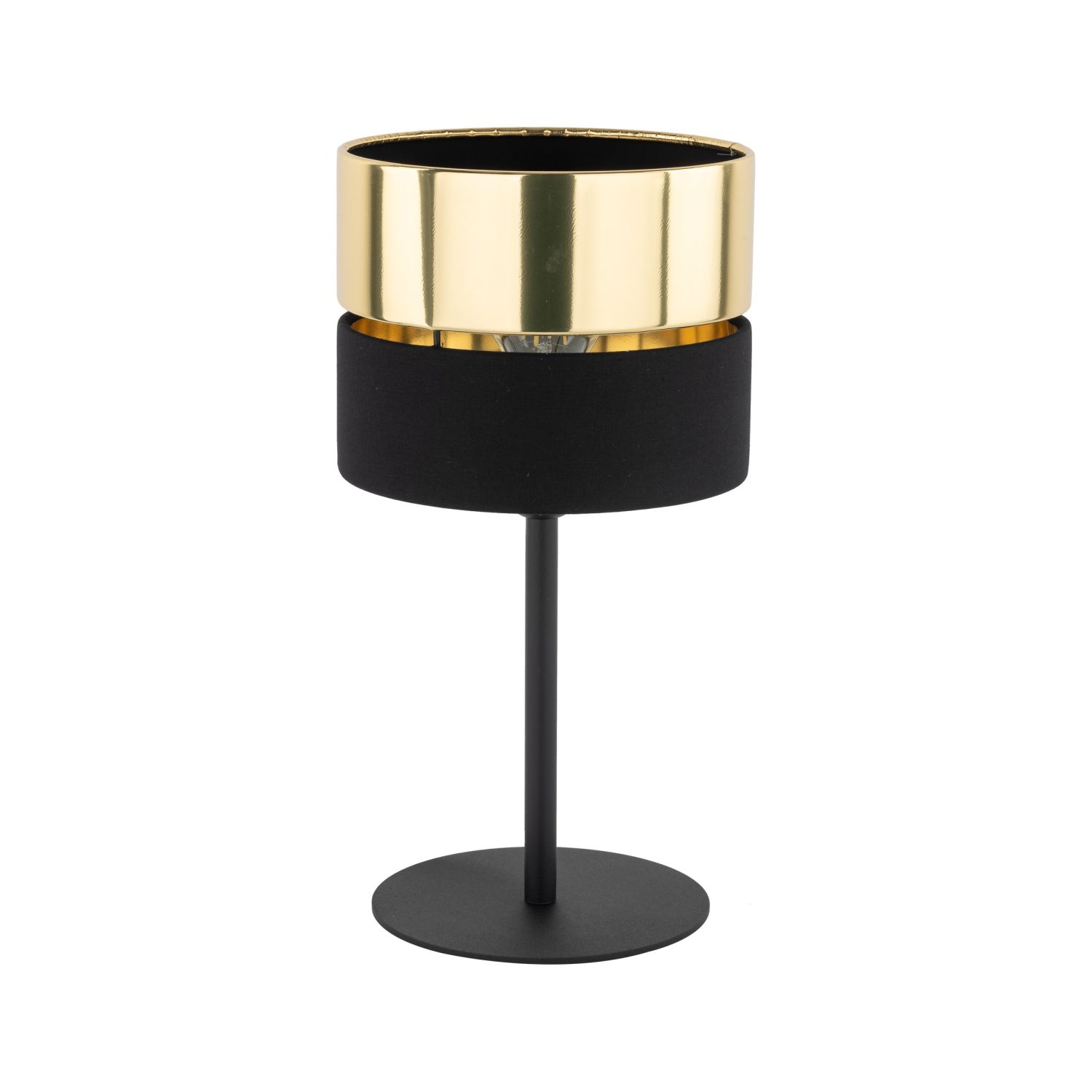 Tischlampe Schwarz Gold 38,5 cm Ø 20 cm H: Stoff Metall E27