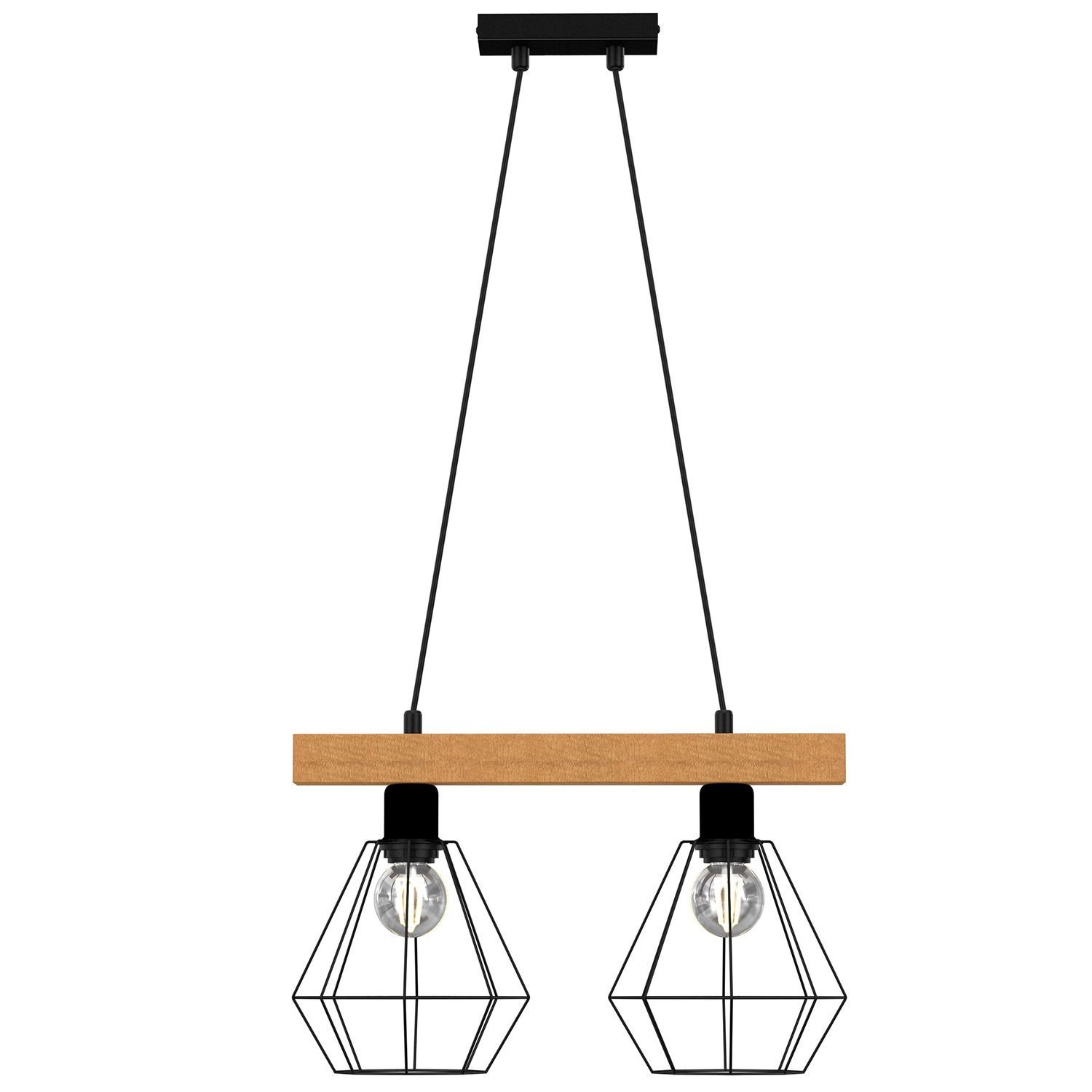 Industrial Lampe à suspendre Métal Bois Noir Naturel E27