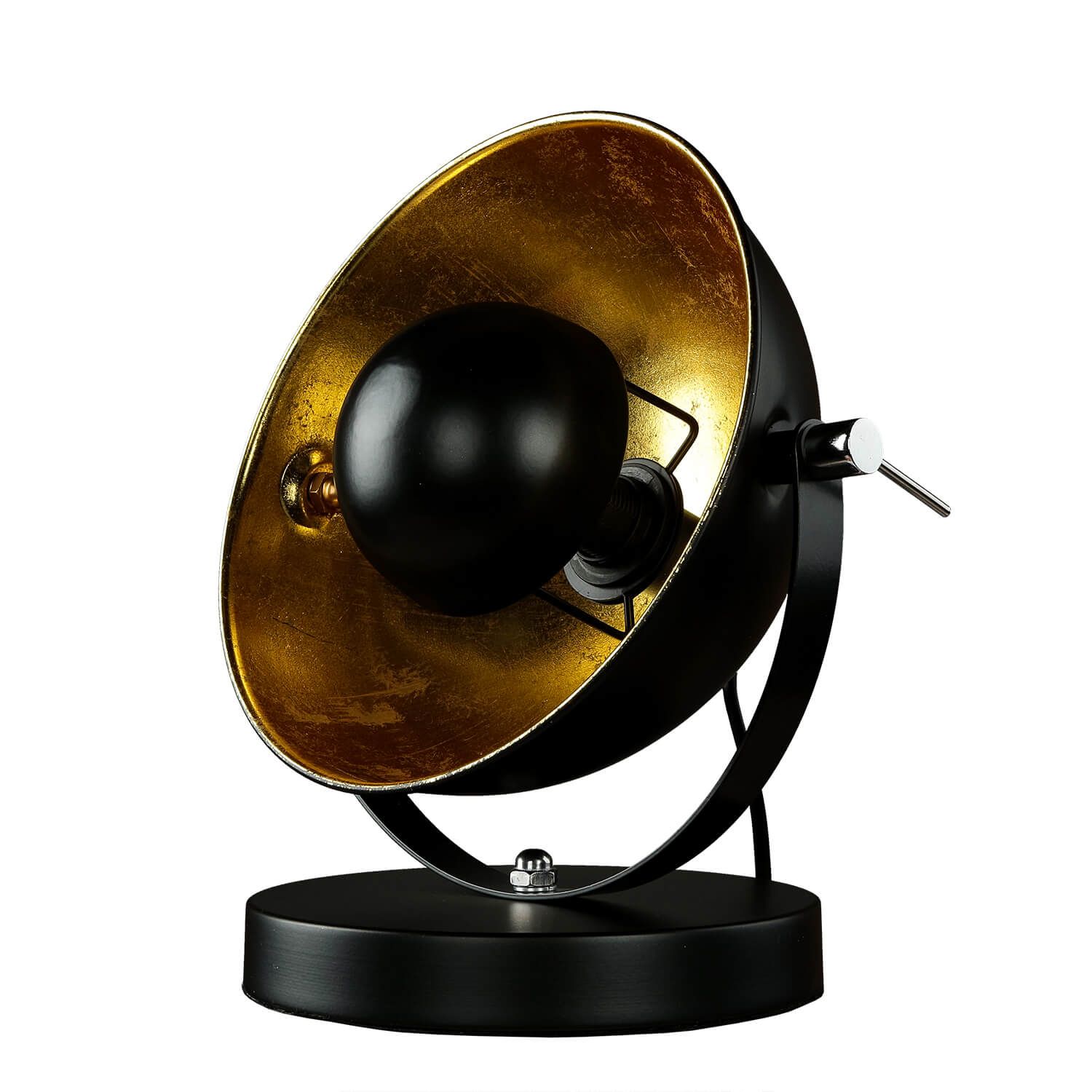 Tischlampe rund Retro Design verstellbar Schwarz Gold