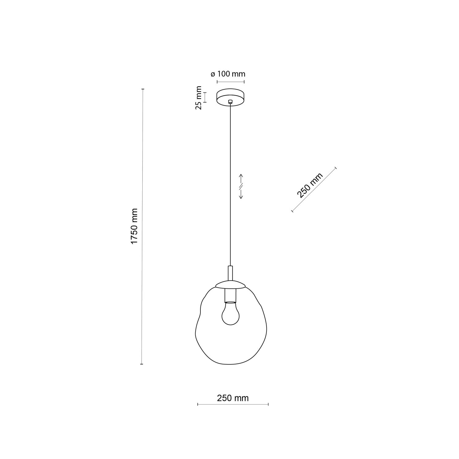 Lampe à suspendre verre fumé E27 L : 25 cm H : max. 175 cm