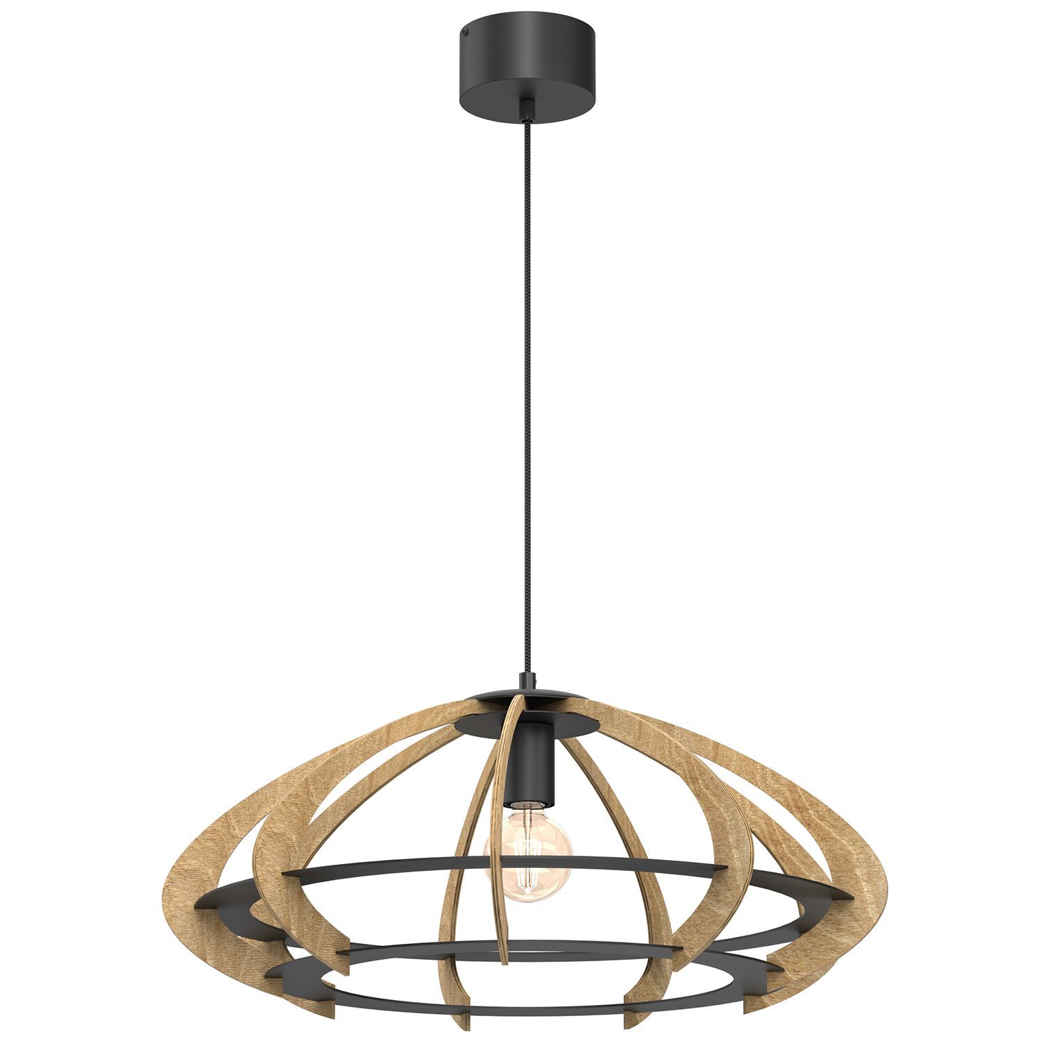 Lampe à suspendre bois métal noir E27 Ø58 cm naturel