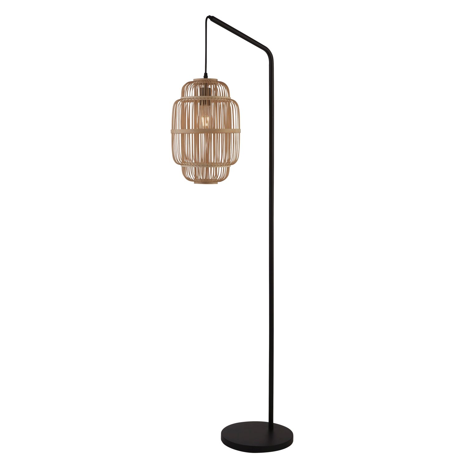Boho Stehlampe Korb Bambus 160 cm hoch Pendelarm E27