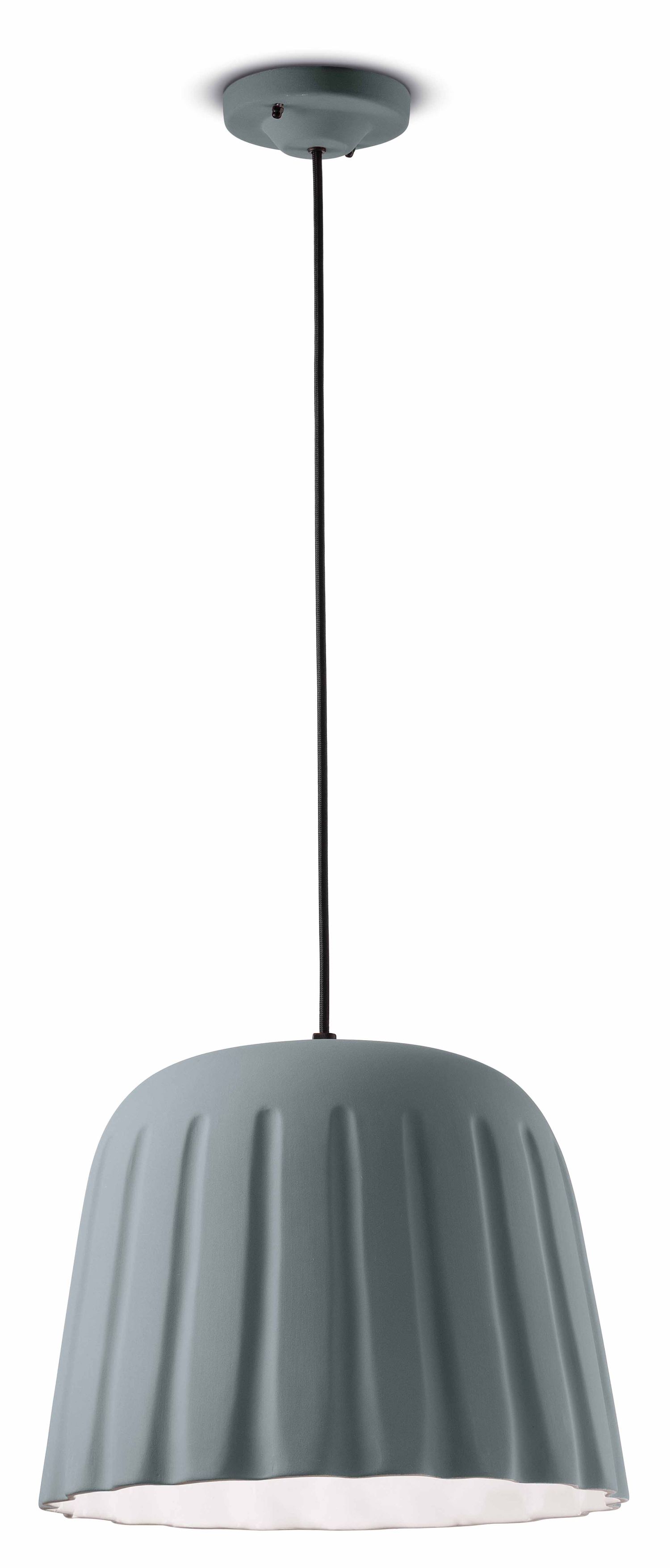 Suspension Céramique Ø 40 cm Artisanat Gris E27