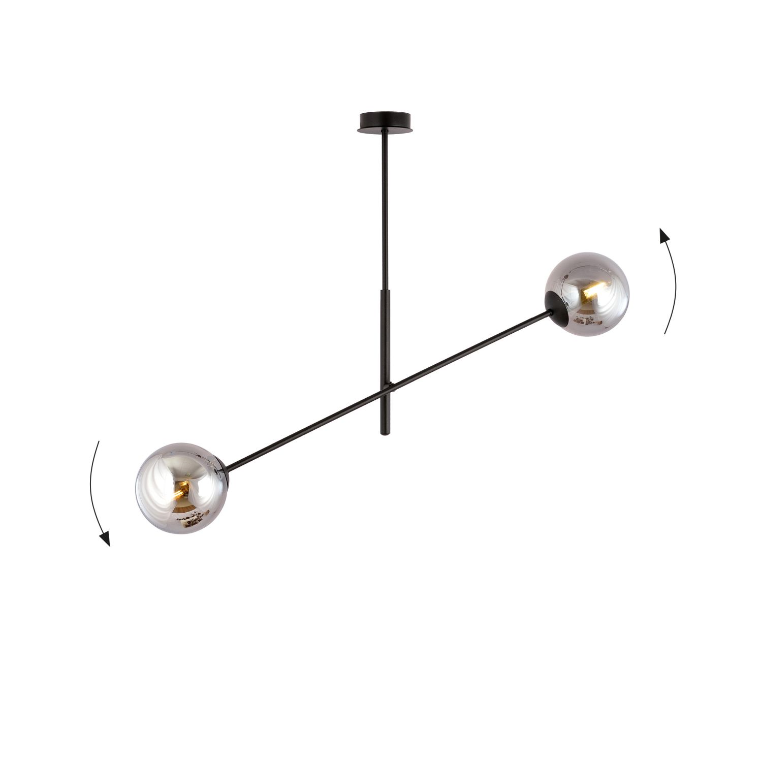 Deckenlampe Rauchglas Metall L: 102 cm schwenkbar 2x E14