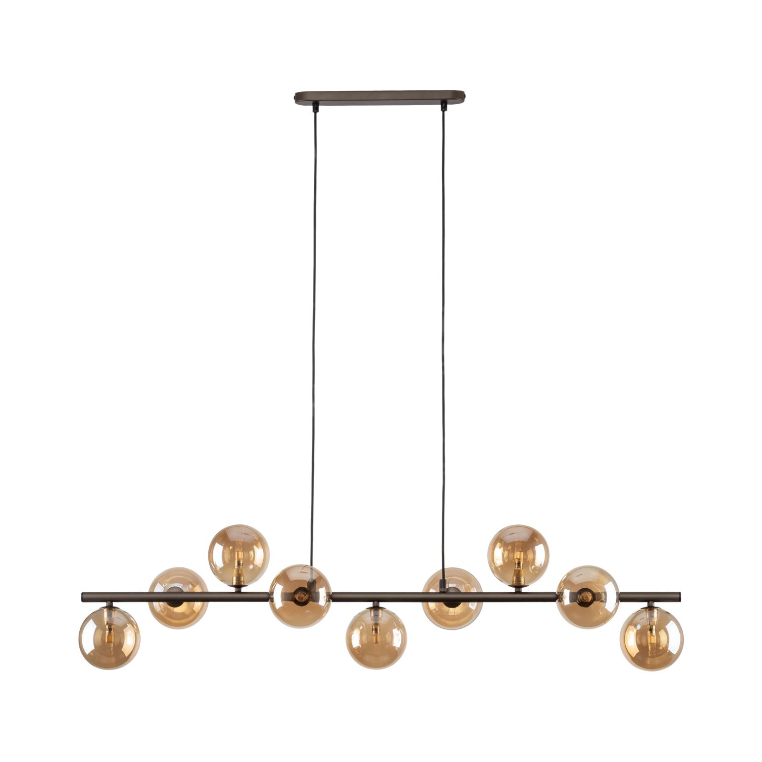 Lampe à suspendre verre métal L : 116 cm brun ambre 9x G9