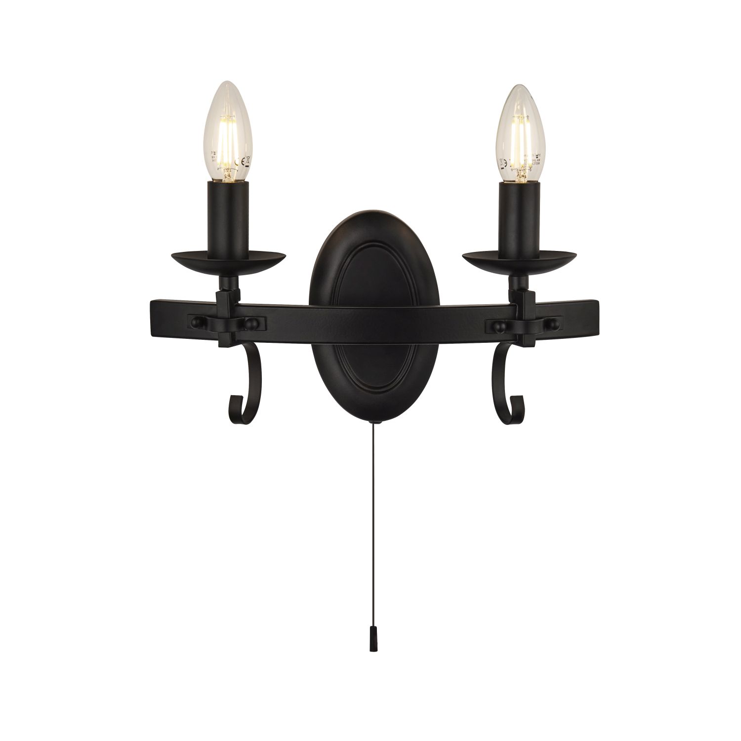 Wandlampe Eisen mit Schalter 2-flammig Schwarz E14 B: 32 cm