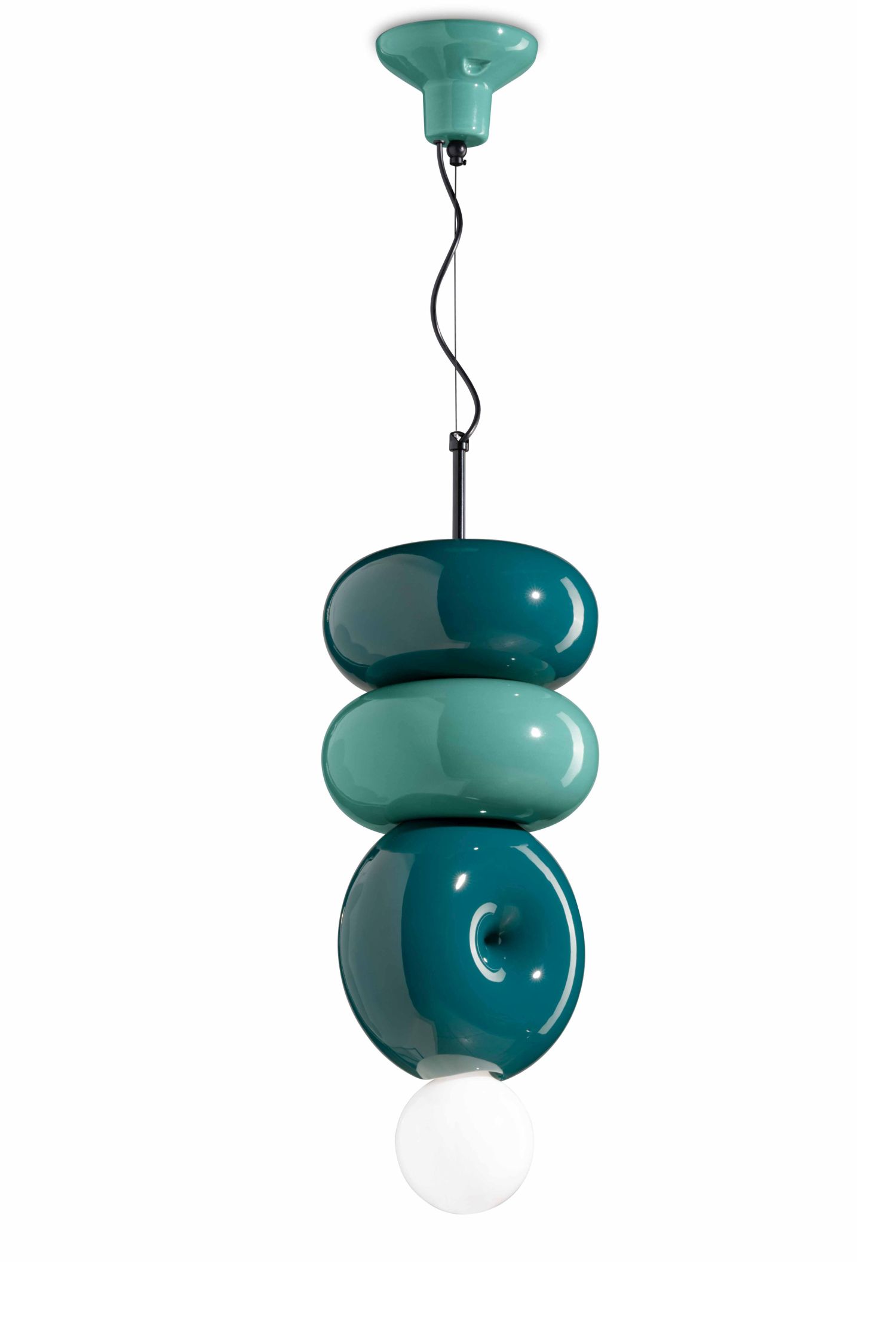 Lampe à suspendre céramique E27 turquoise pétrole design rétro