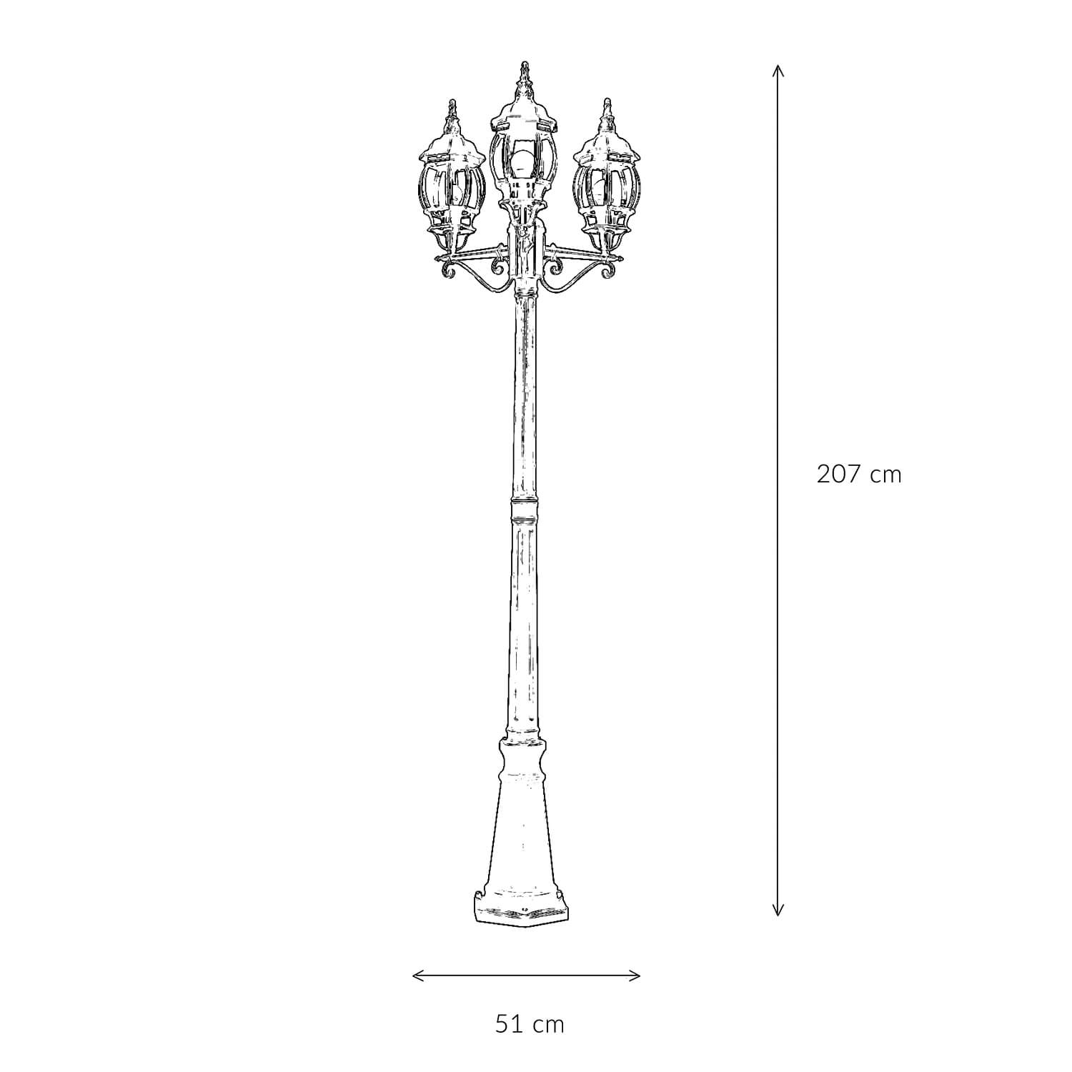 Grand candélabre BREST or antique 3xE27 2,1m de haut