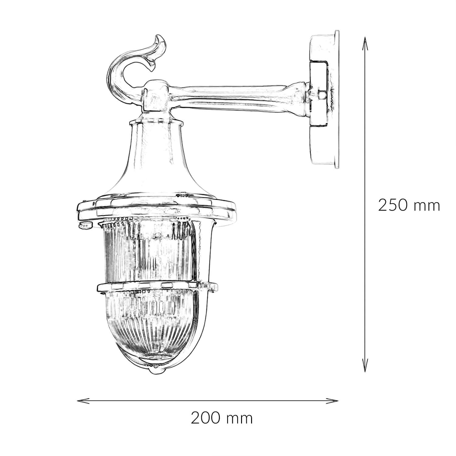 Wandlampe Außen Messing Riffelglas Hof Maritim IP64