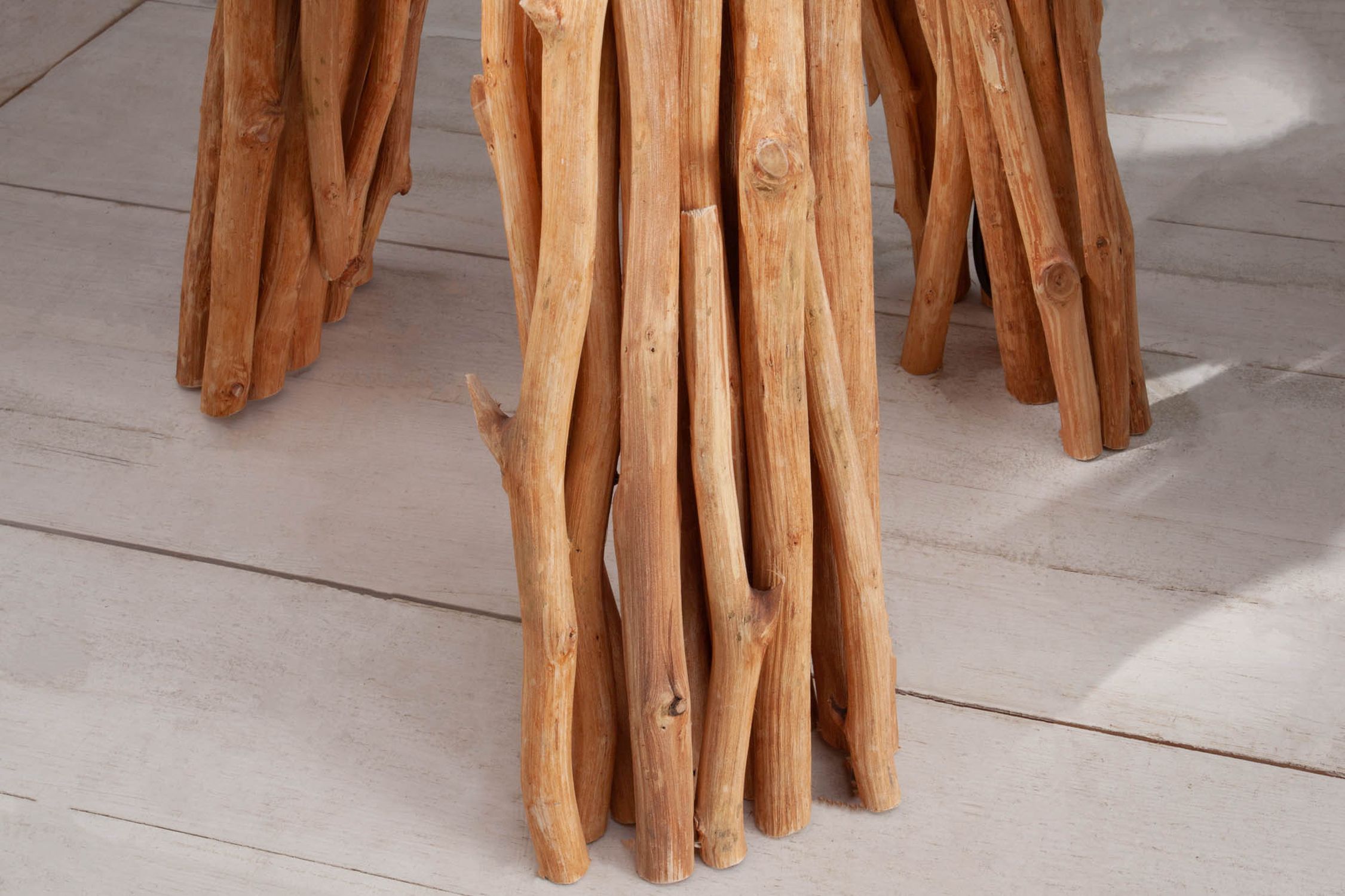 Dreibein Stehleuchte Holz Leinen Ablage 153 cm blendarm