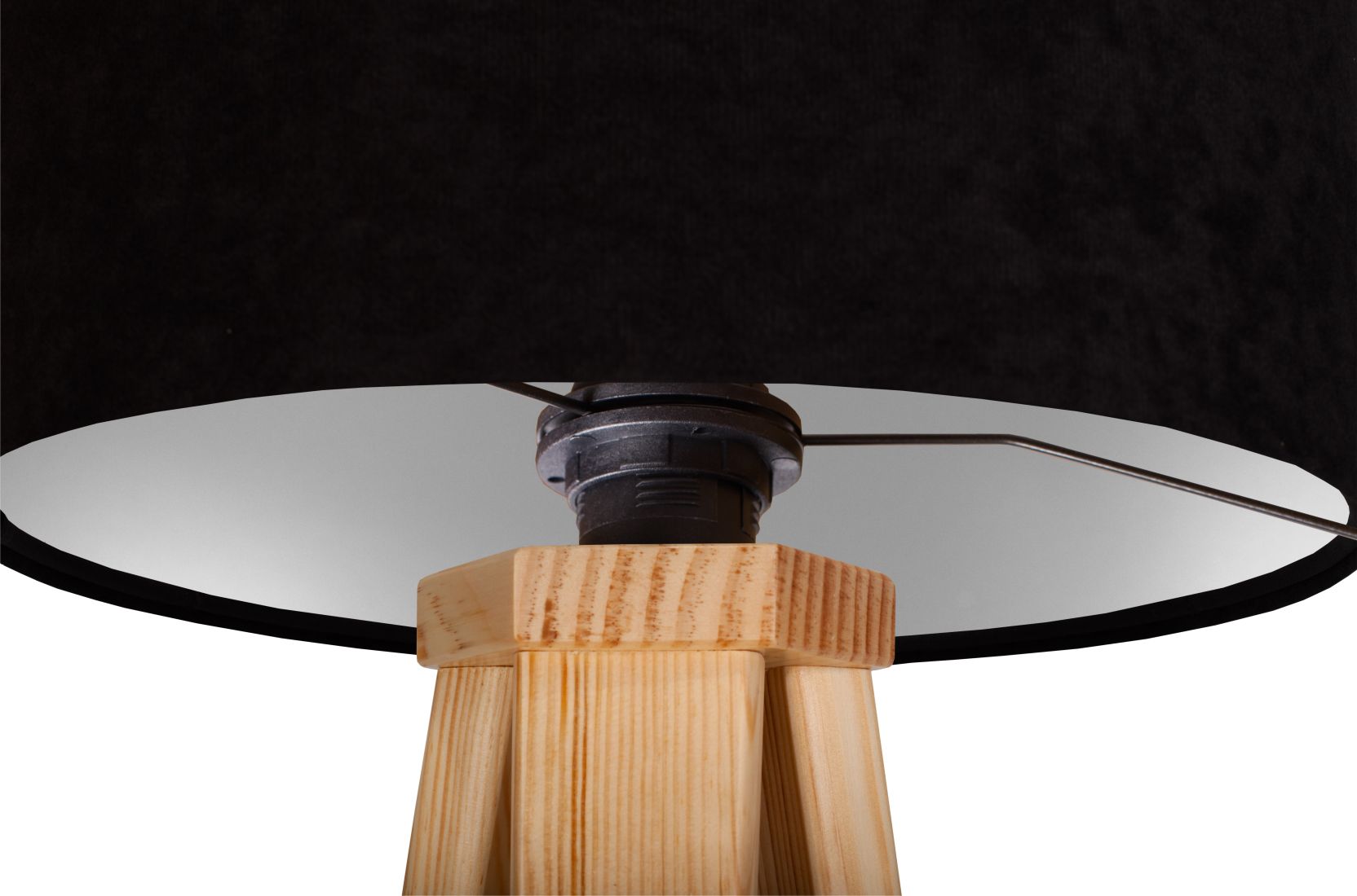 Schwarz Silber Tischlampe Holz Dreibein 46cm Retro
