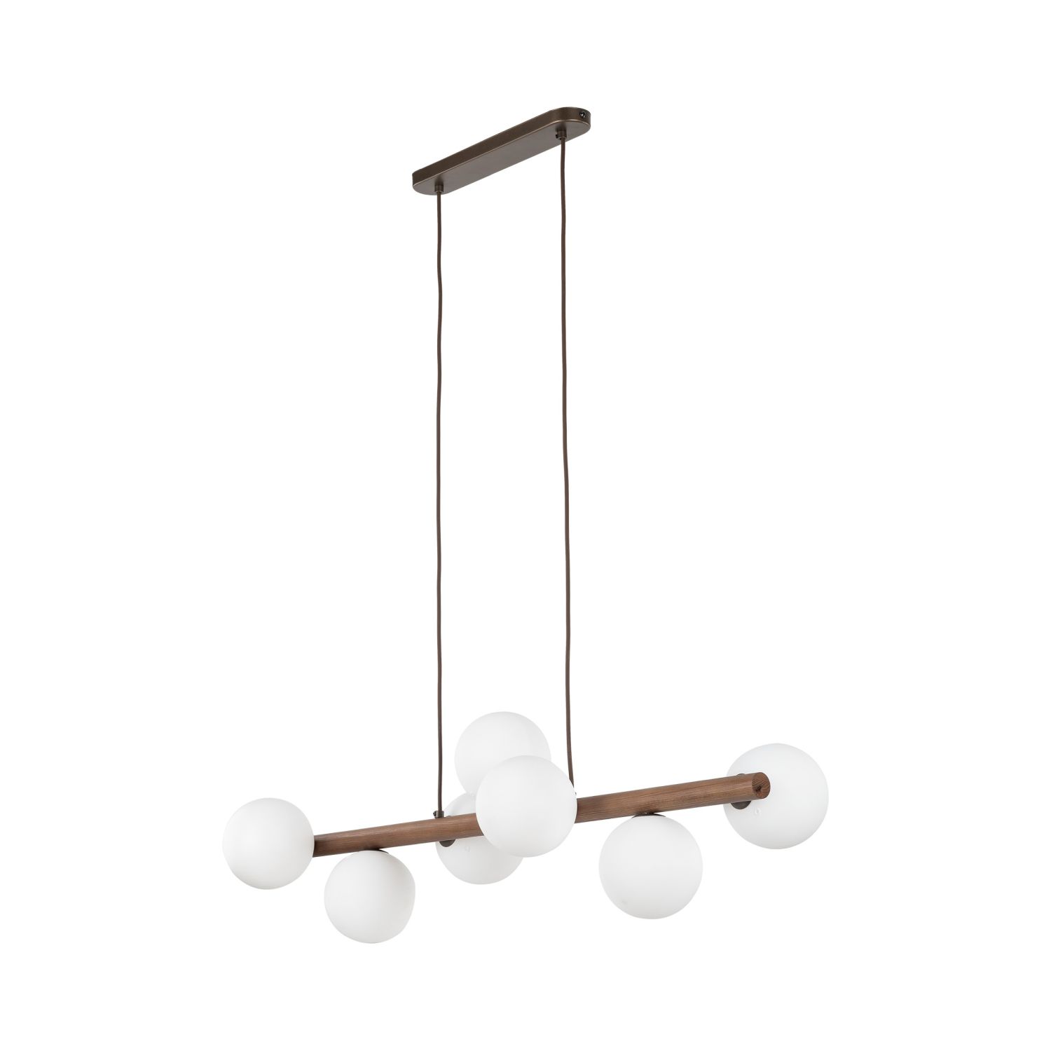 Lampe à suspendre bois métal verre L : 90 cm H : max. 125 cm 7x G9