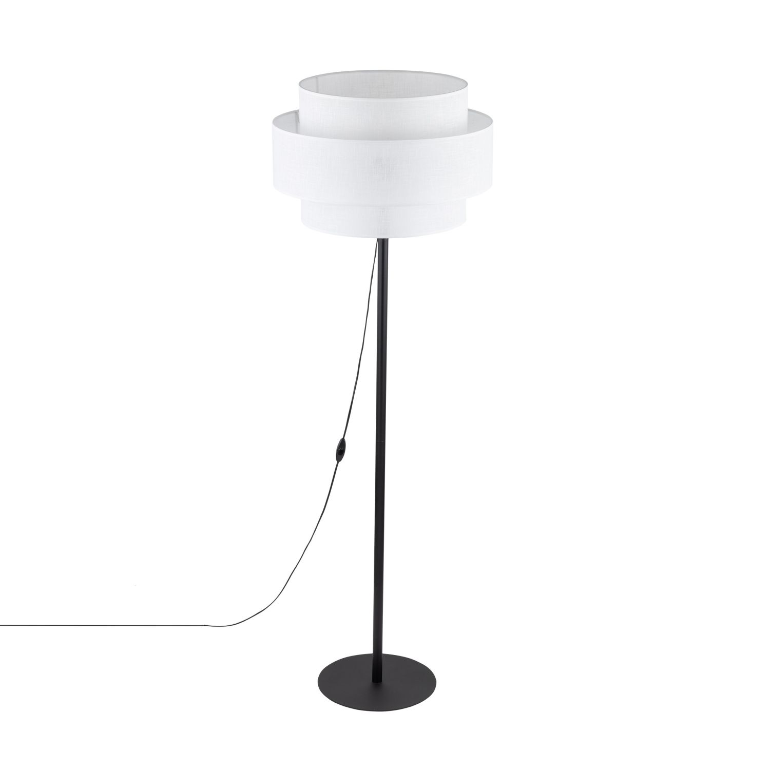 Lampadaire 155 cm Noir Blanc Ø 50 cm Métal Tissu E27