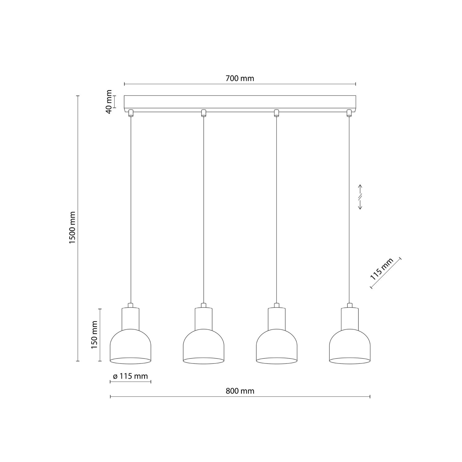 Suspension métal bois E27 noir bois 4 flammes