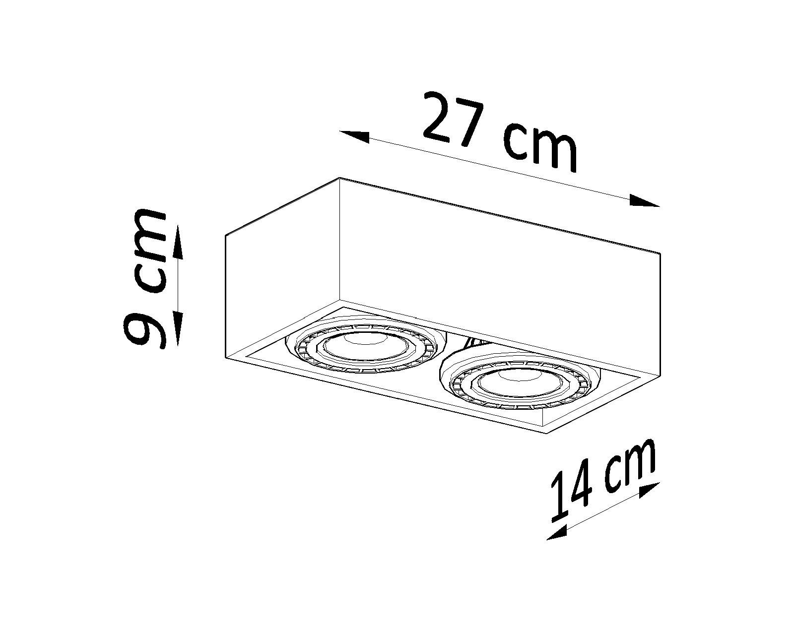 Spot de plafond intérieur béton 27 cm de long carré 2 flammes GU10