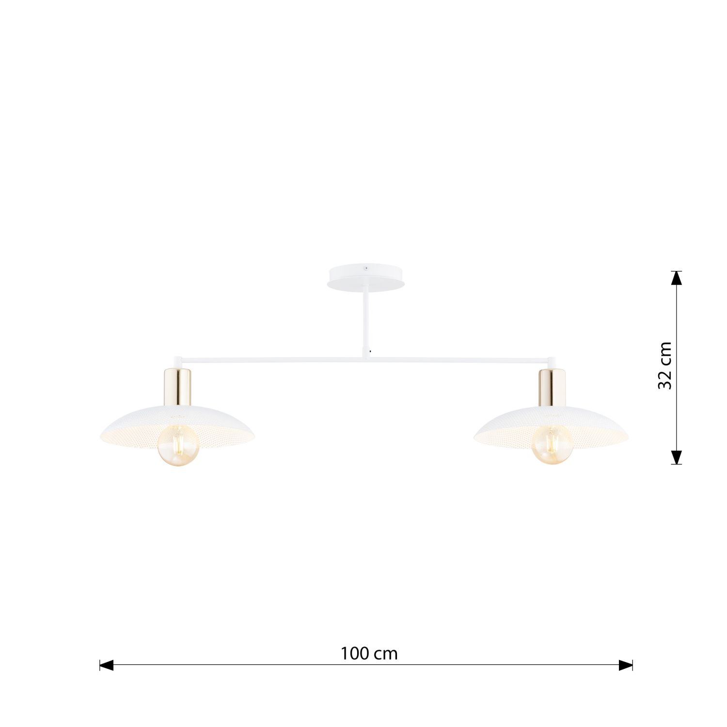 Deckenlampe Metall Weiß Gold 100 cm lang E27 2-flammig