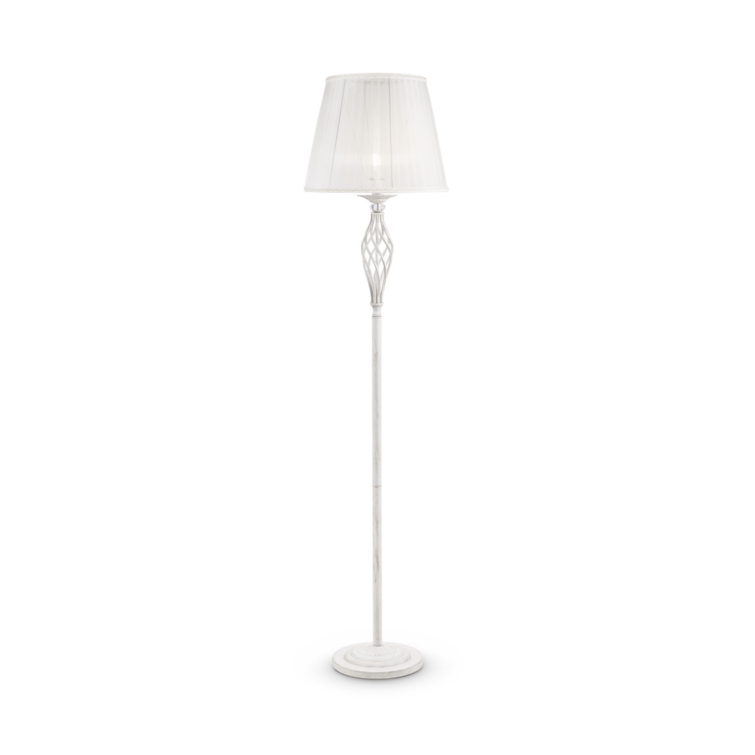 Lampadaire métal tissu 165 cm en shabby blanc or blanc