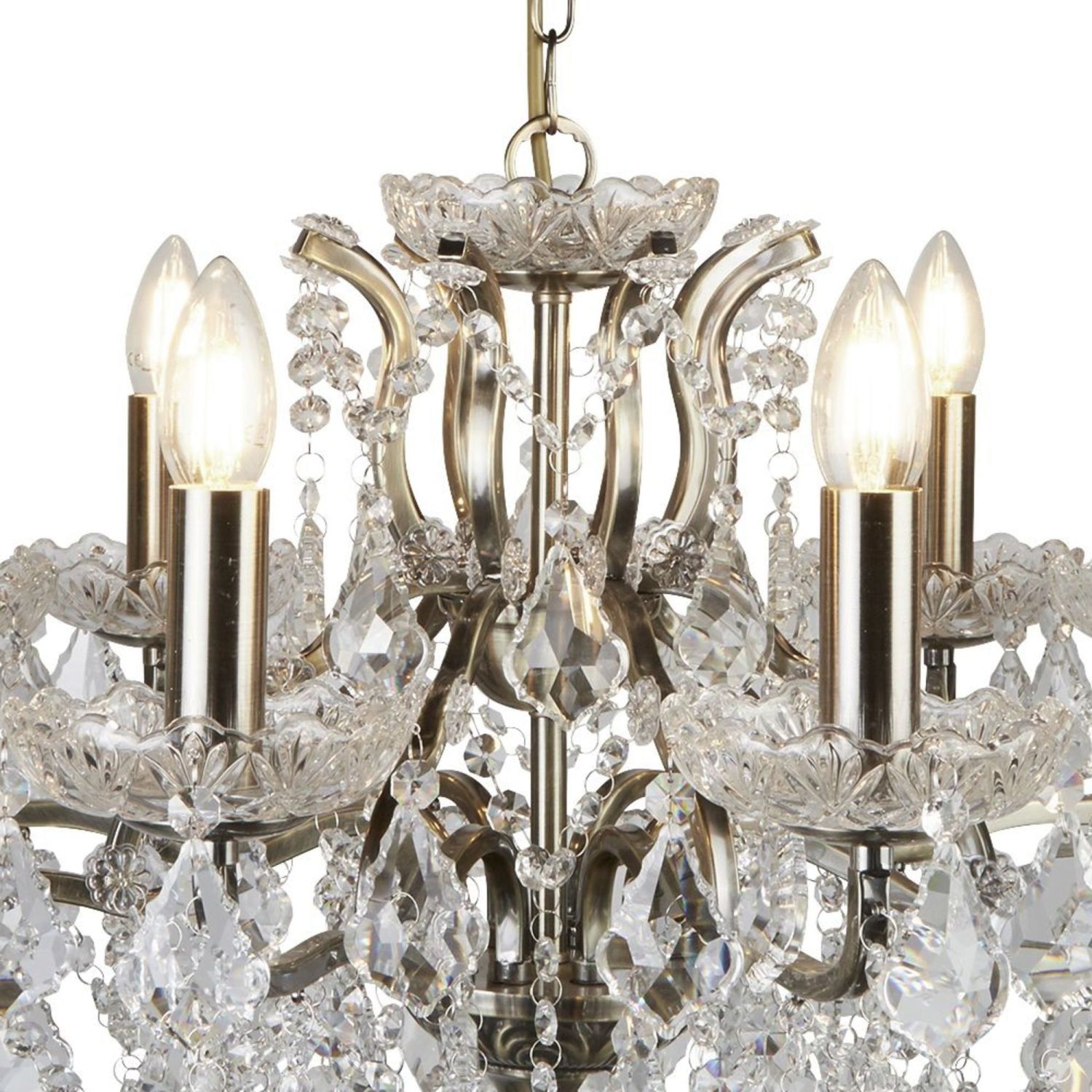 Lustre cristal Ø 70 cm en laiton antique 8x E14