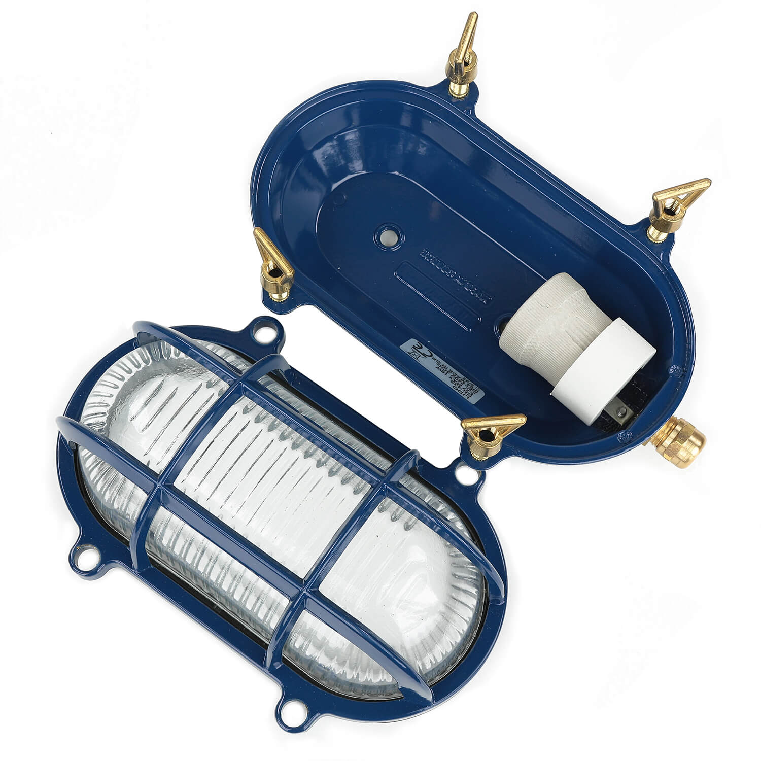 Wandlampe außen IP64 Messing Riffelglas E27 Blau Maritim